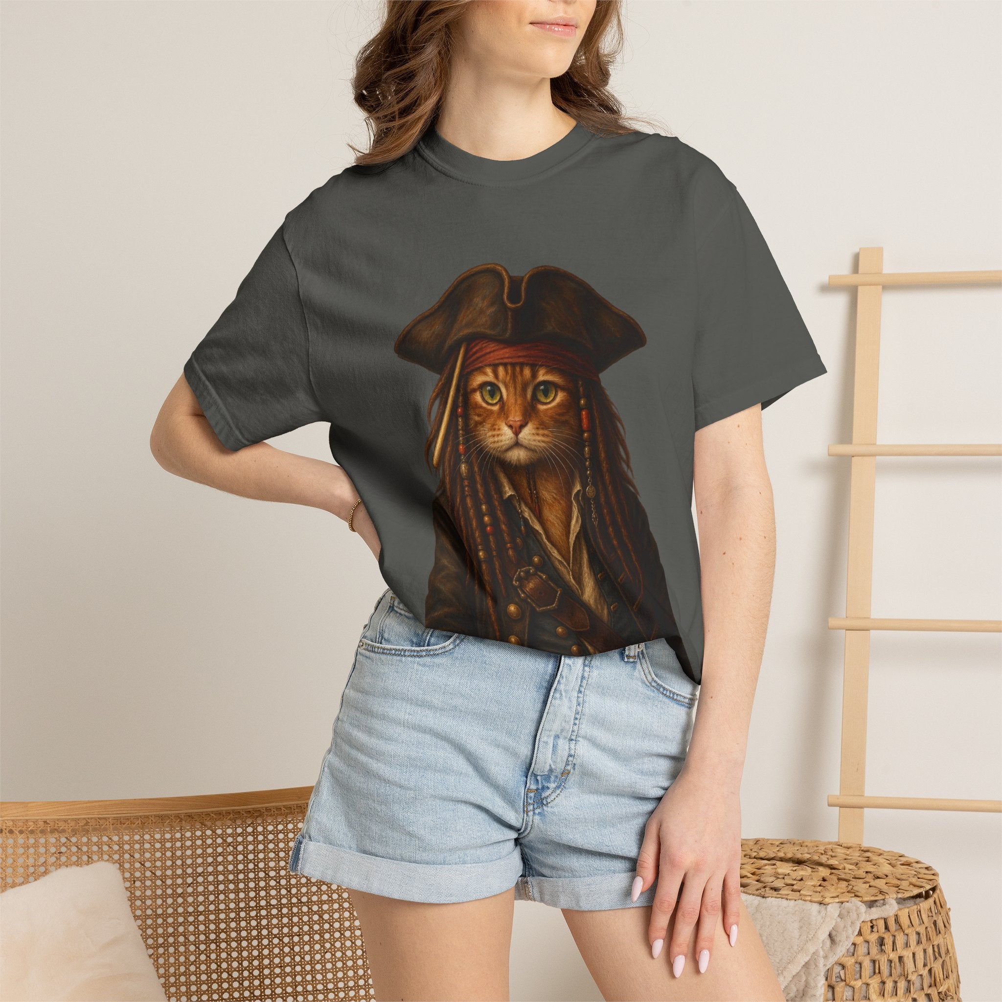 Pirate Cat Portrait T-Shirt — Captain Cat Costume Graphic Tee