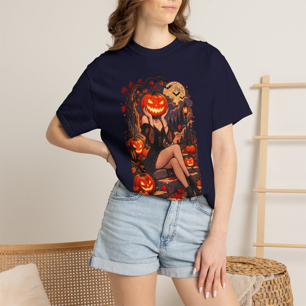 Halloween Pinup Pumpkin Girl T-Shirt – Jack-O’-Lantern Vintage Gothic Tee