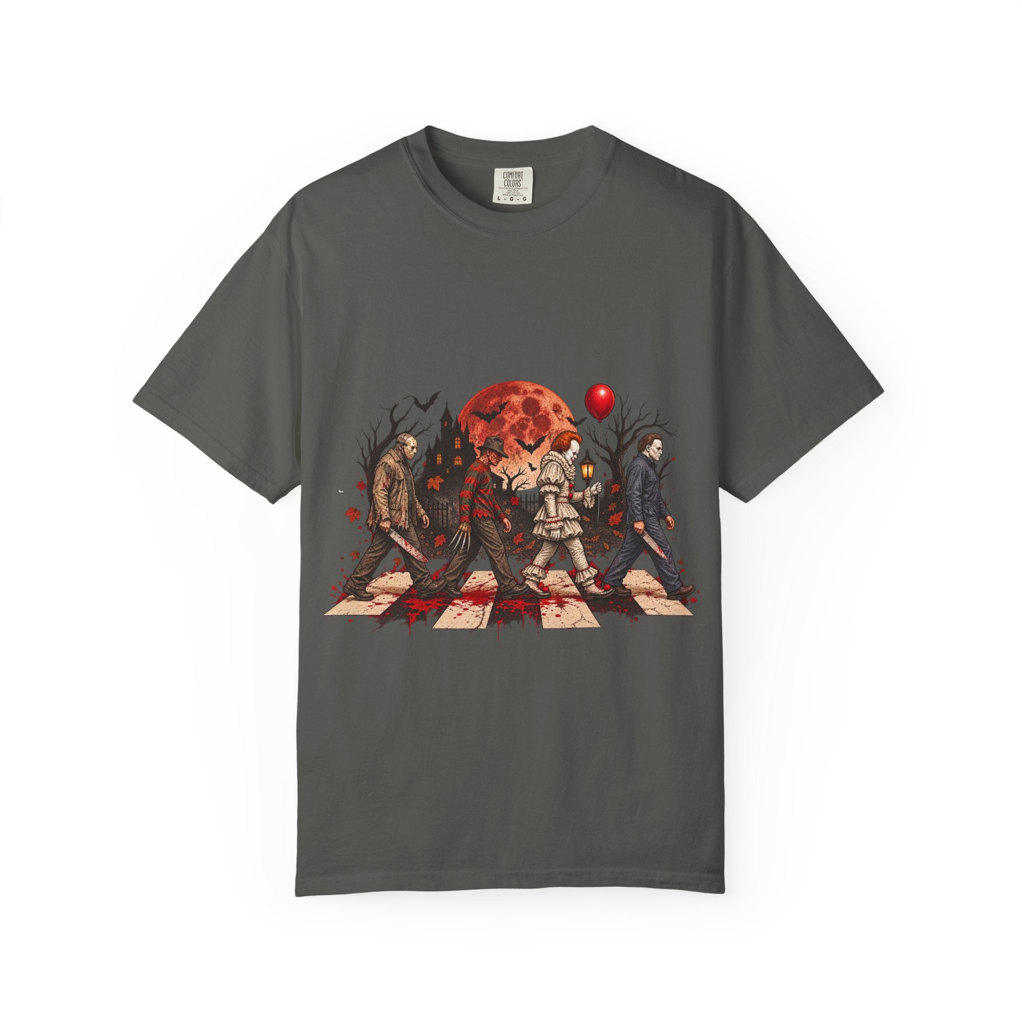 Horror Icons Crossing Graphic T-Shirt — Red Moon Pennywise & Slasher Mashup