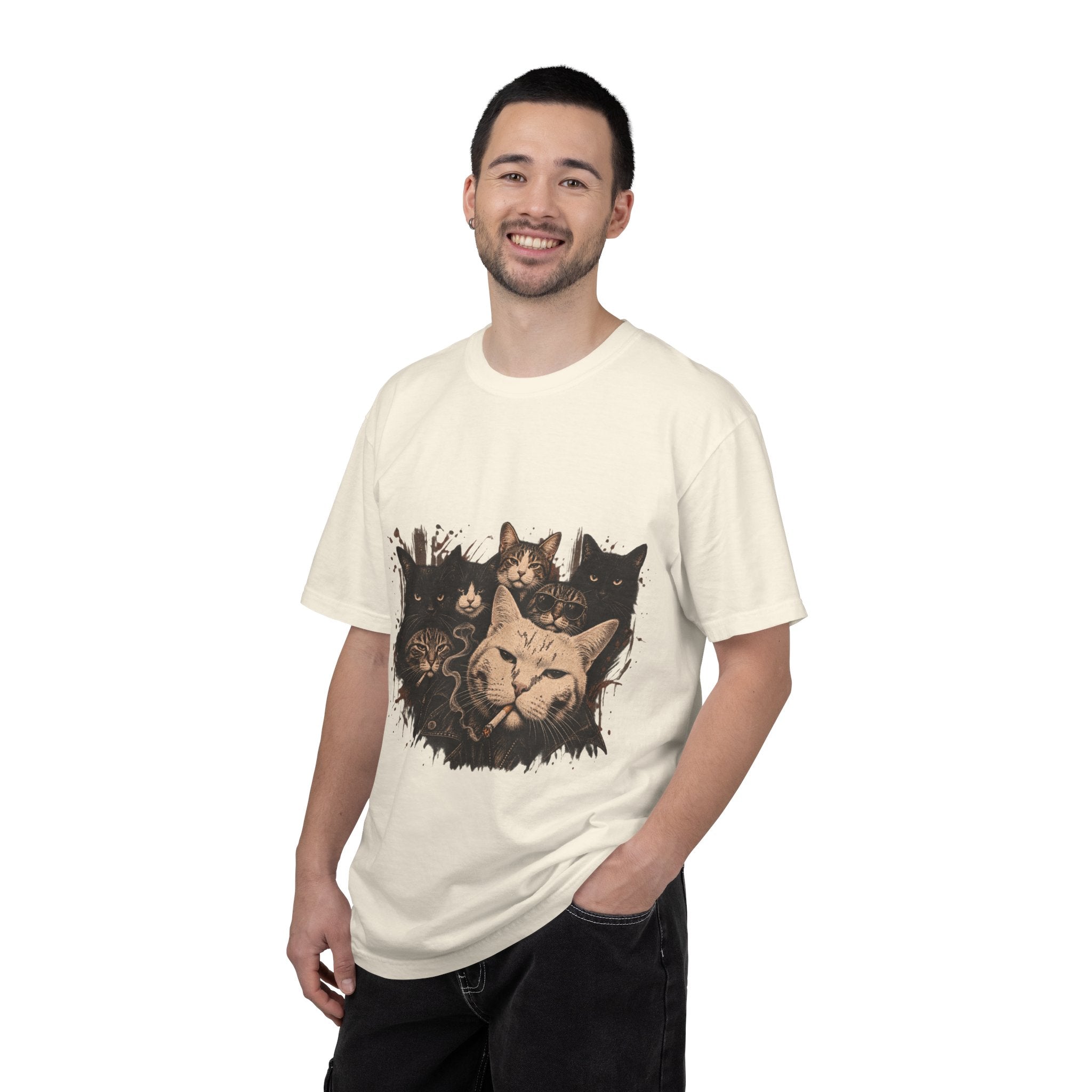 Cat Pack Garment-Dyed T-Shirt — Retro Cat Portraits Graphic Tee