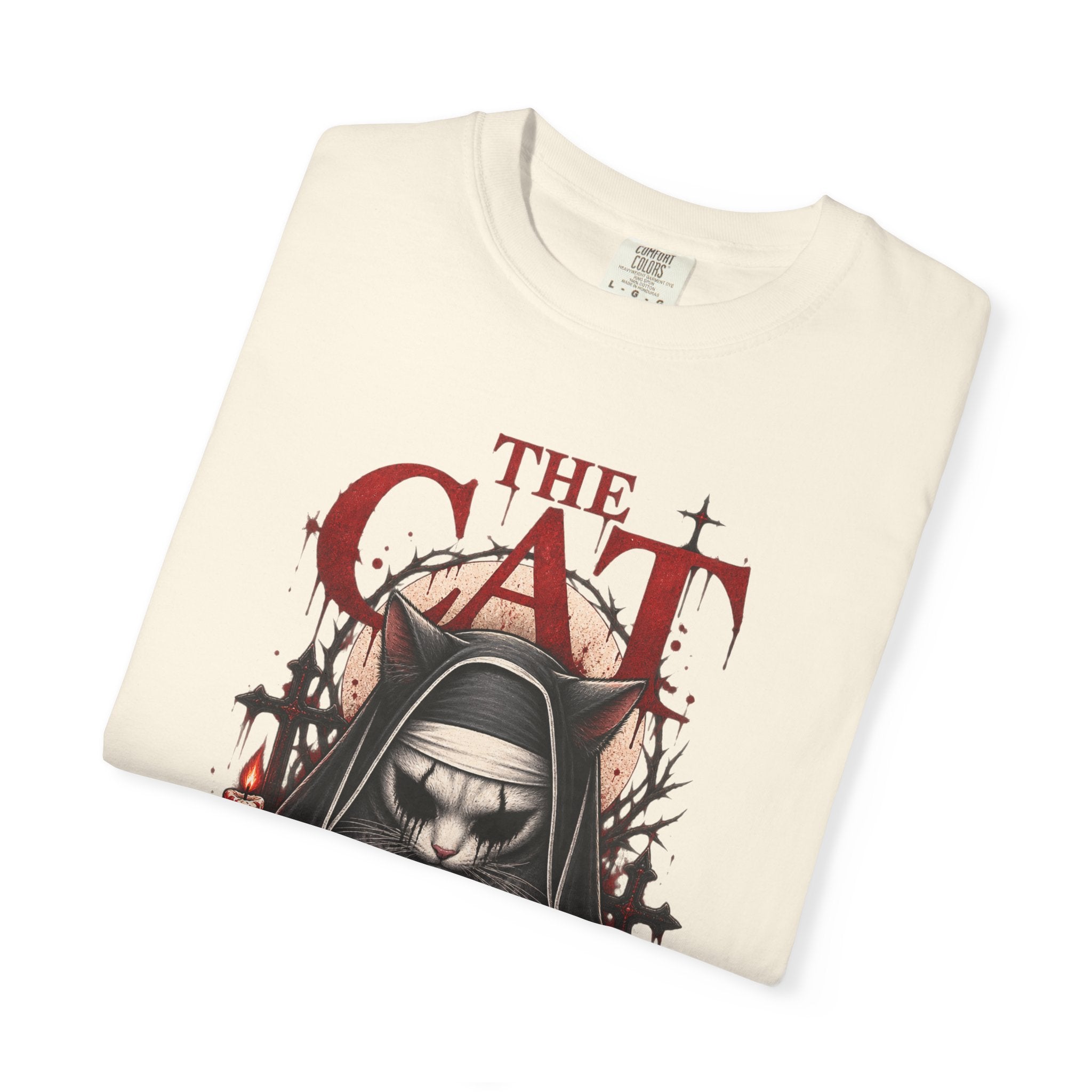 Gothic 'The Cat' T-Shirt — Nun Cat with Roses & Crosses