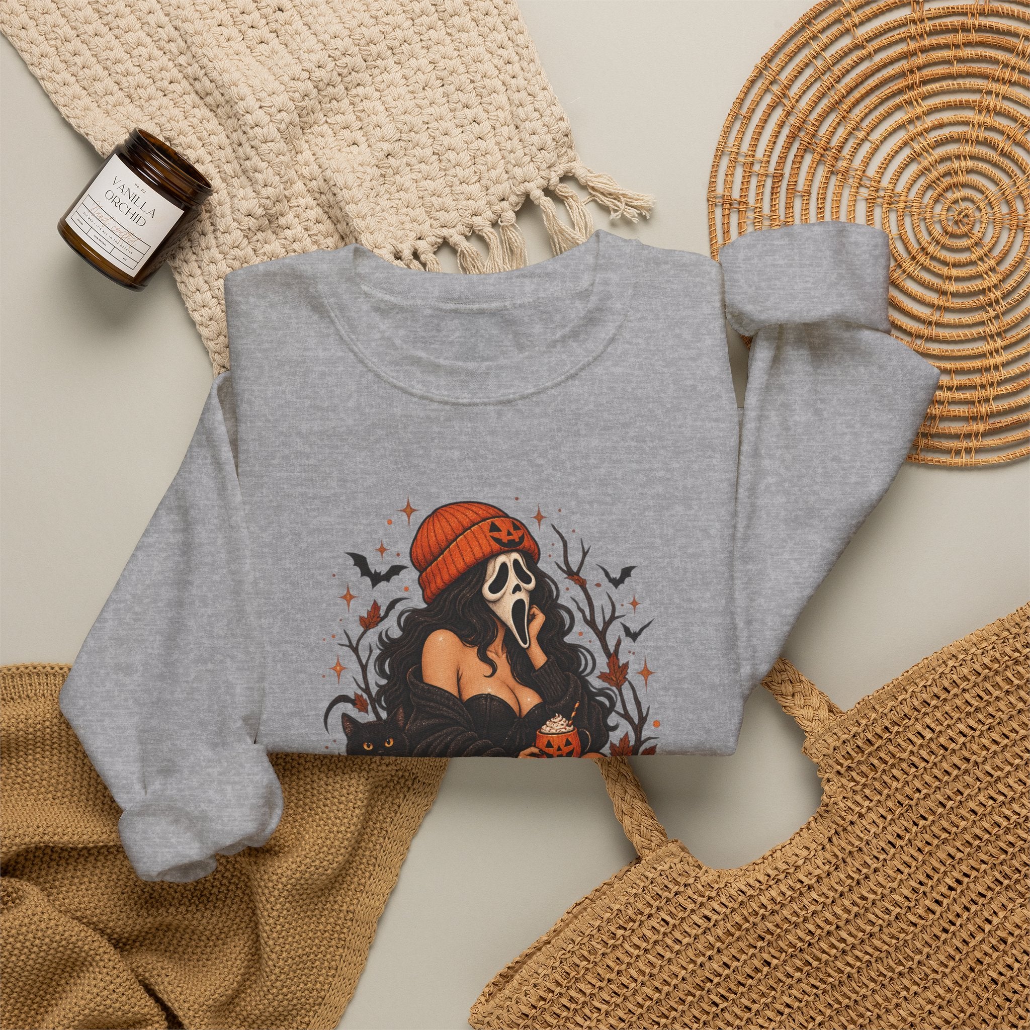 Halloween Crewneck Sweatshirt — Cozy Gothic Pumpkin & Skull Design