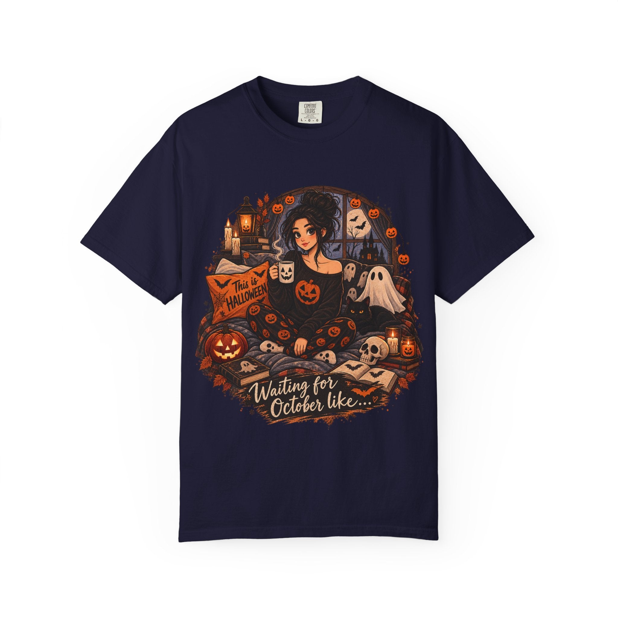 Halloween Vibes T-Shirt — "Waiting for October Like..." Spooky Scene Tee