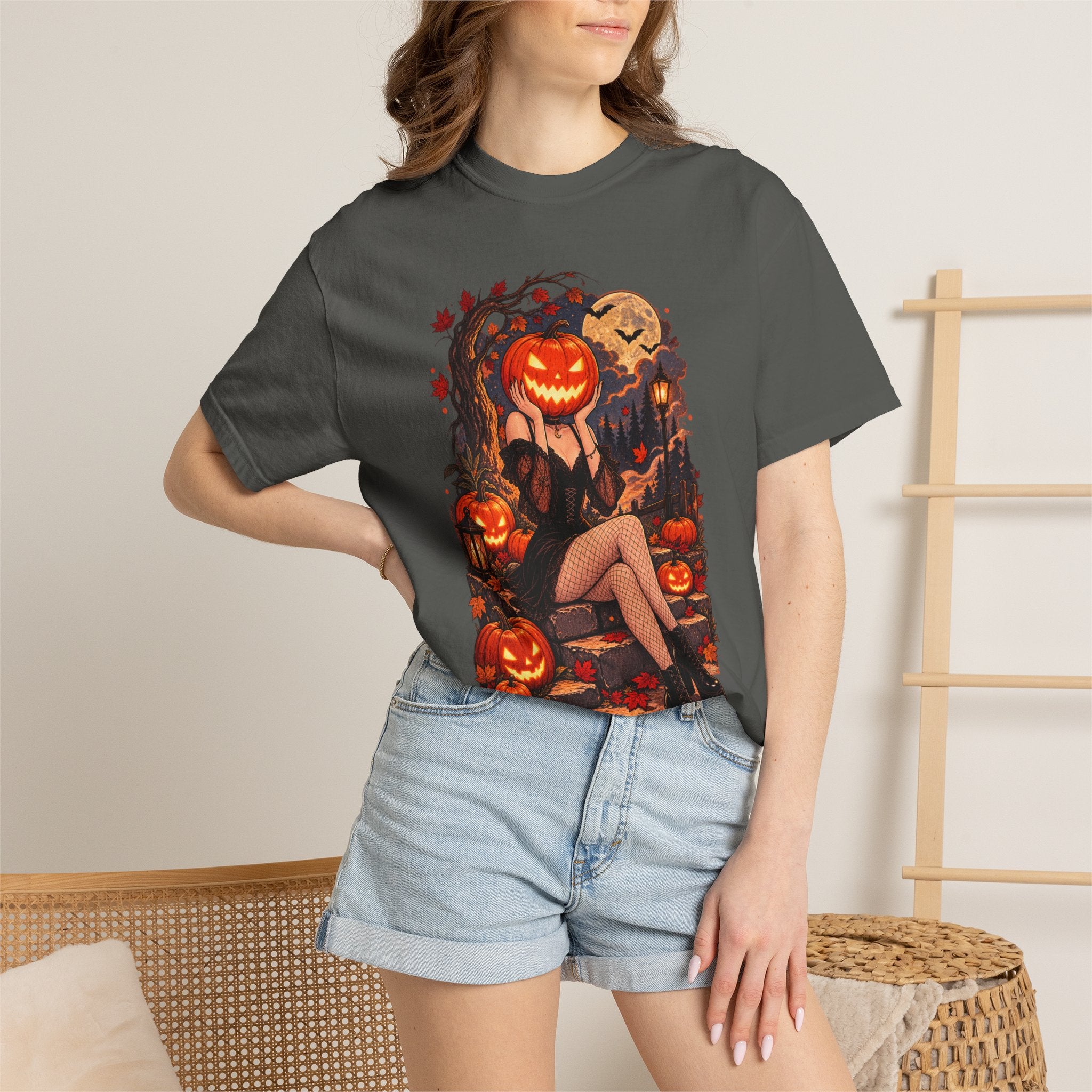 Halloween Pinup Pumpkin Girl T-Shirt – Jack-O’-Lantern Vintage Gothic Tee