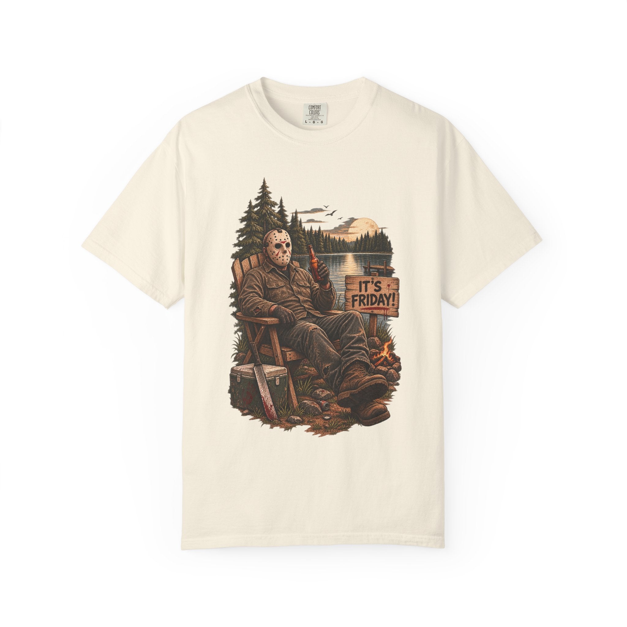 Jason Voorhees Lake Camp T-Shirt — 'It's Friday' Horror Cabin Tee