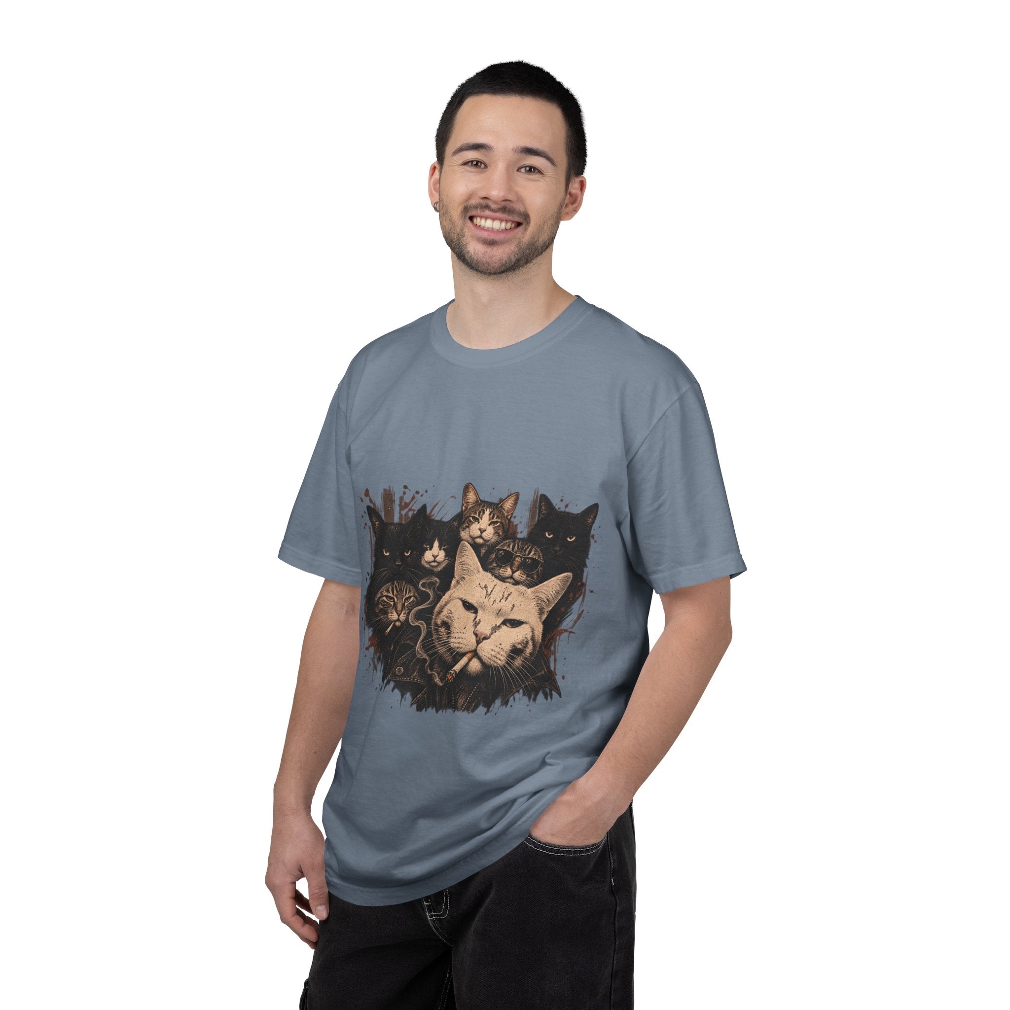 Cat Pack Garment-Dyed T-Shirt — Retro Cat Portraits Graphic Tee