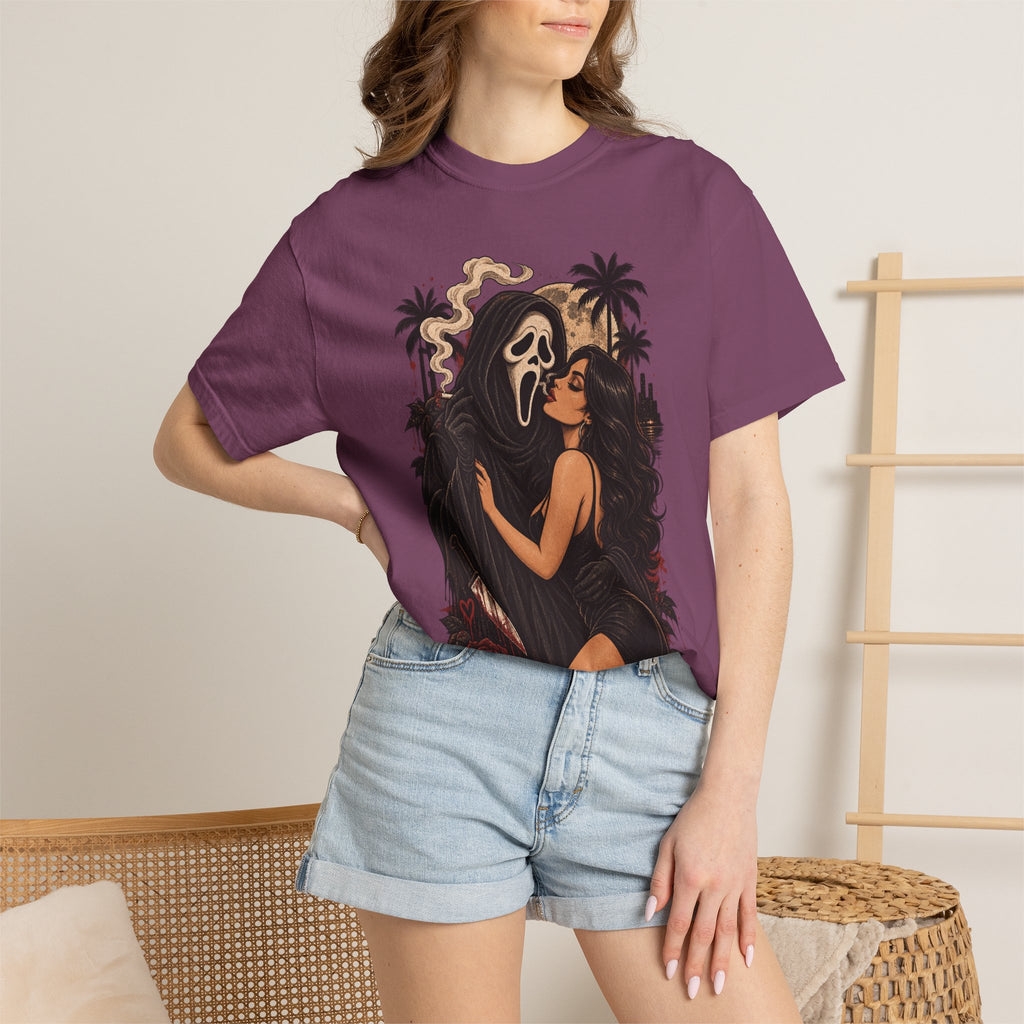 Scream Mask Embrace T-Shirt — Retro Horror Girl Graphic Tee