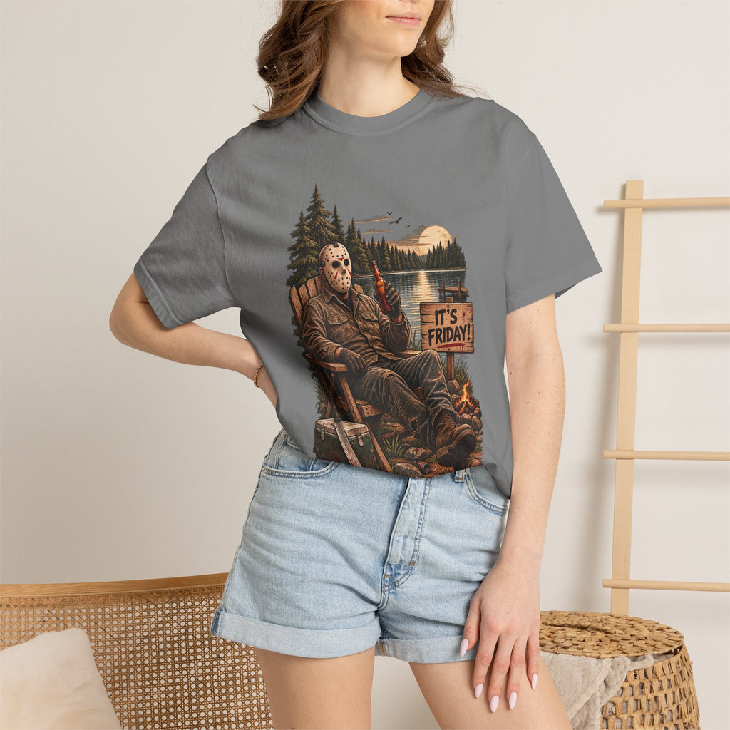 Jason Voorhees Lake Camp T-Shirt — 'It's Friday' Horror Cabin Tee