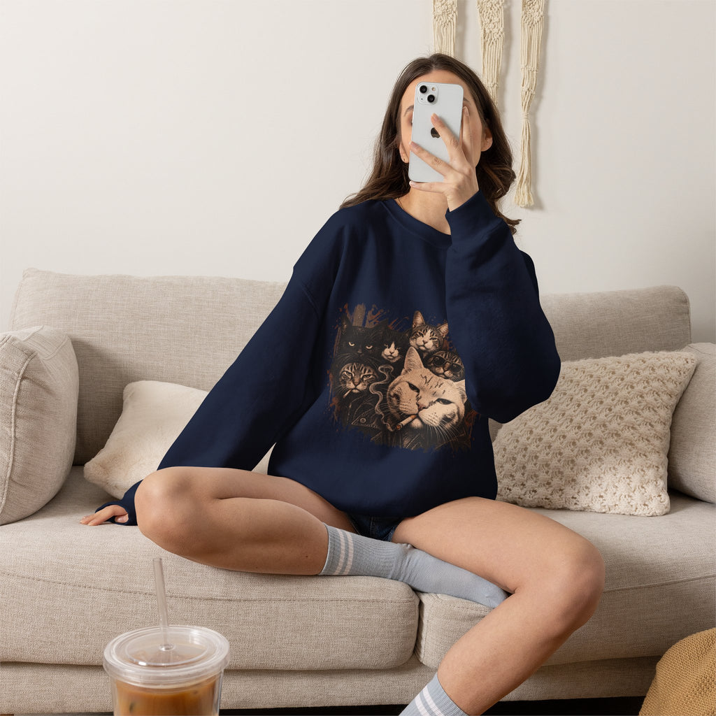 Cat Pack Crewneck Sweatshirt — Vintage Grouped Cat Art