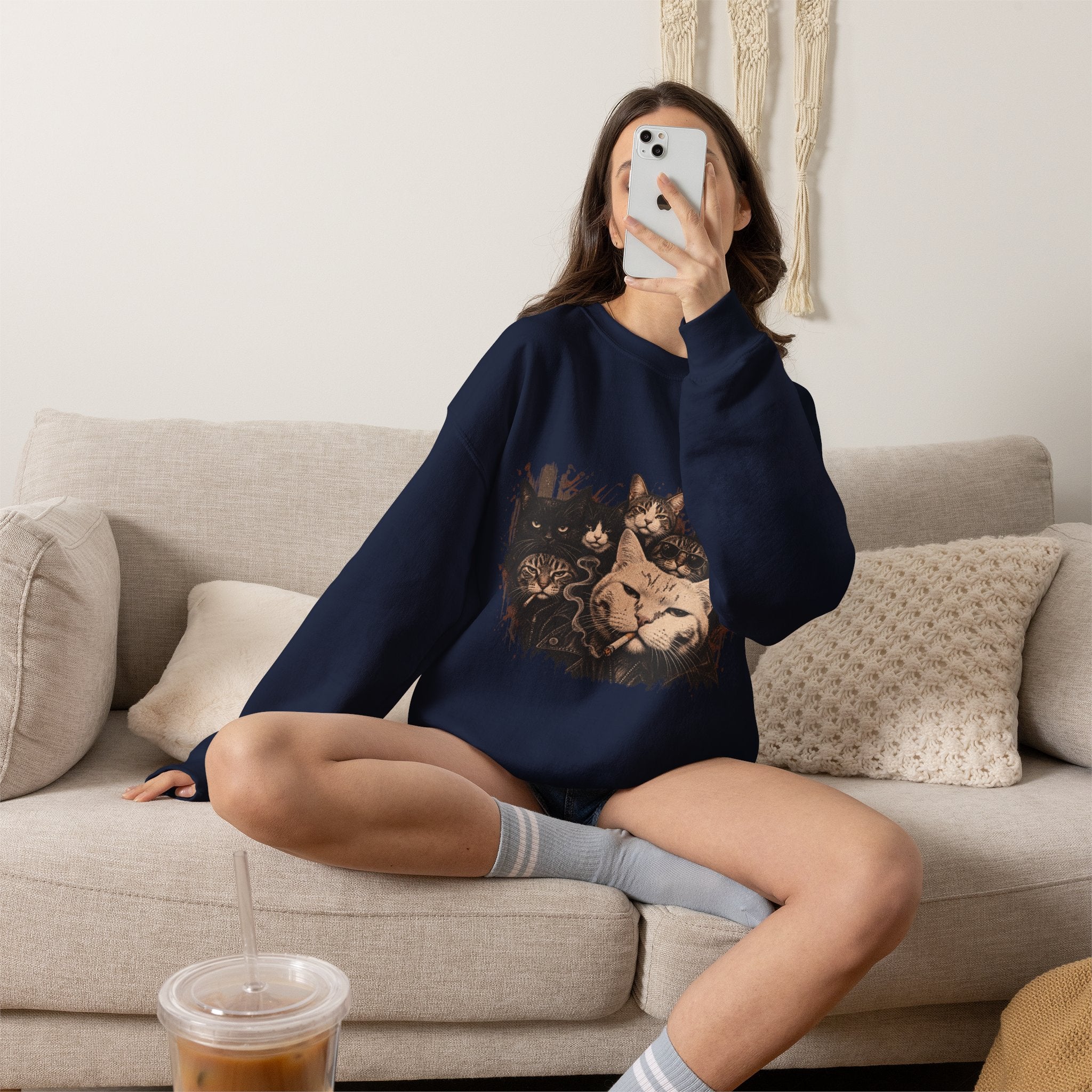 Cat Pack Crewneck Sweatshirt — Vintage Grouped Cat Art