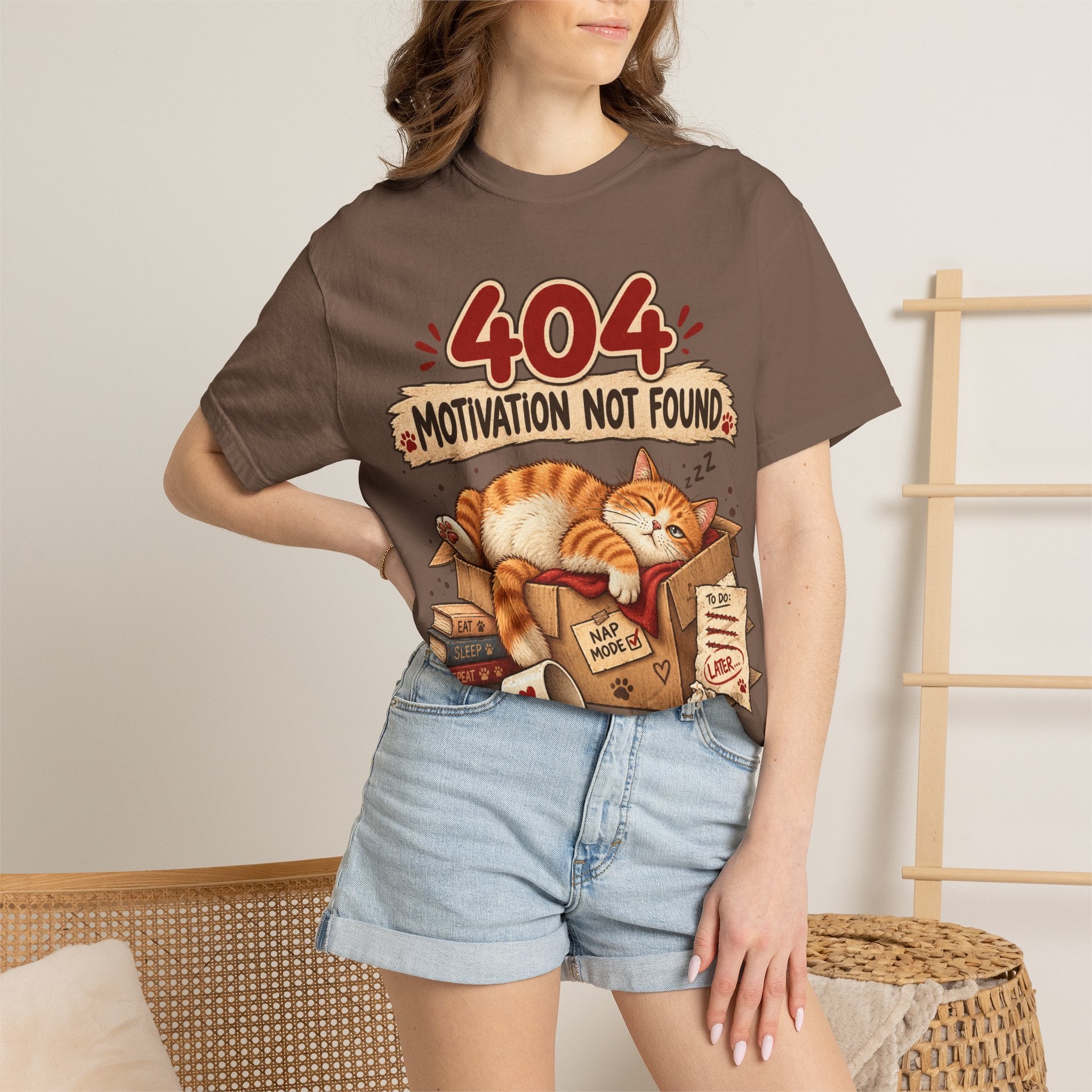 404 Motivation Not Found T-Shirt — Sleeping Cat Funny Graphic Tee