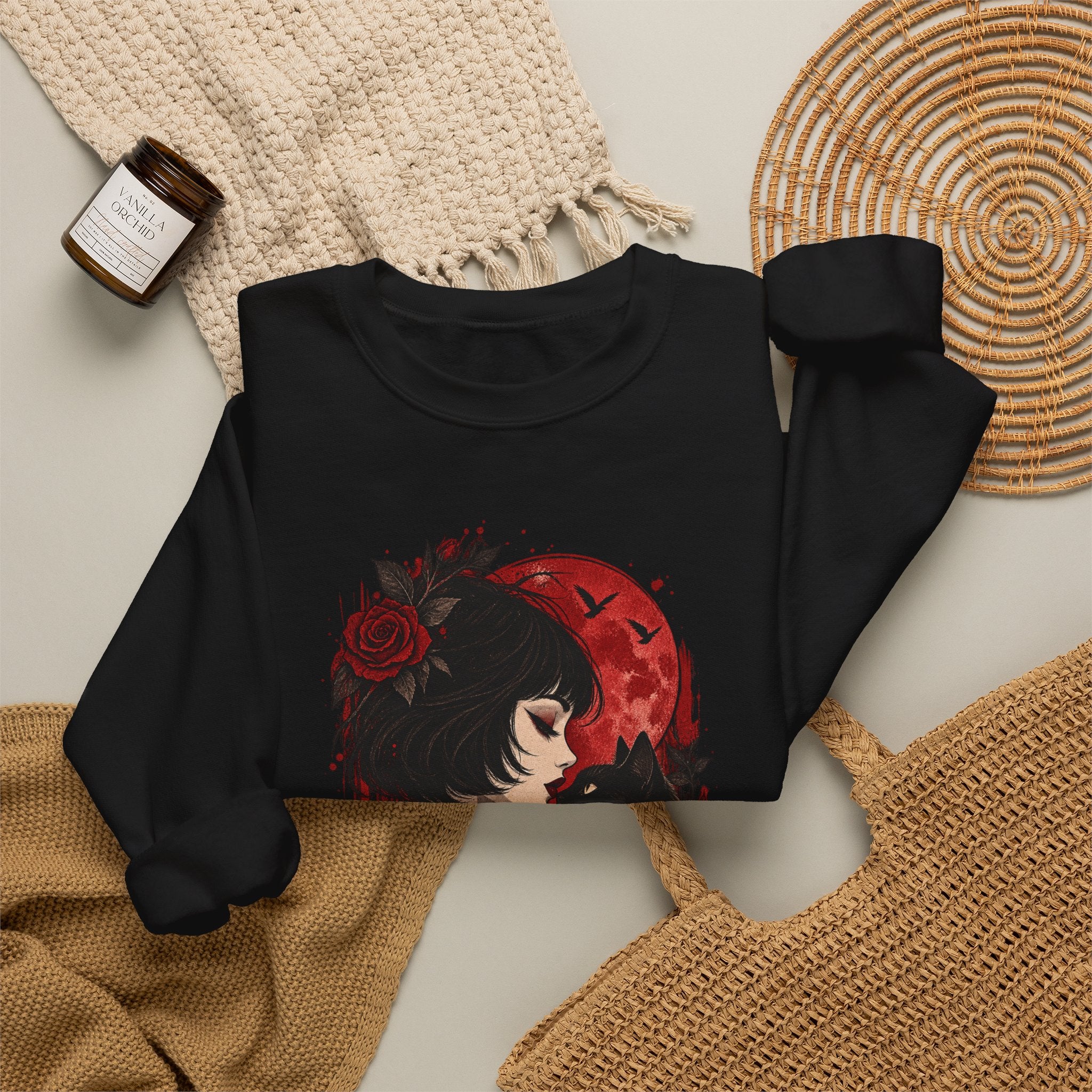 Gothic Rose Moon Crewneck Sweatshirt
