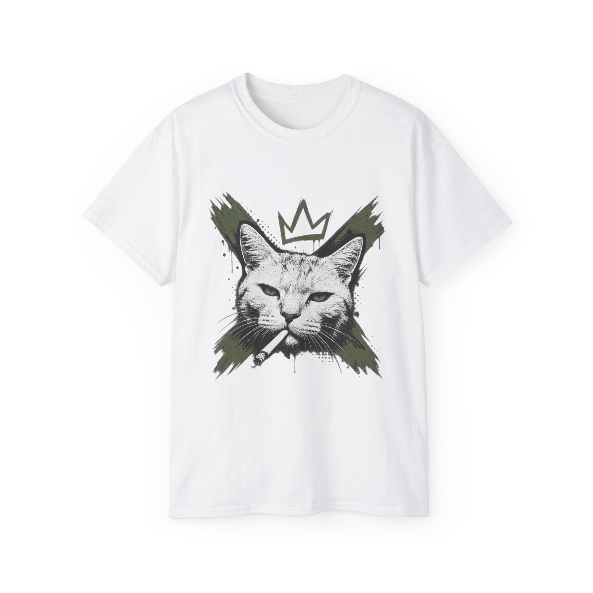 Cat King Graphic Tee — Crowned Cat Face Streetwear T-Shirt