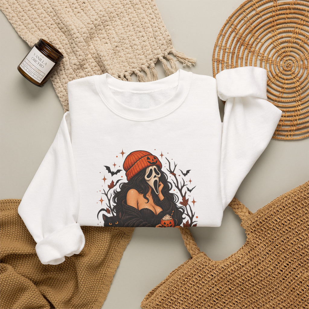 Halloween Crewneck Sweatshirt — Cozy Gothic Pumpkin & Skull Design