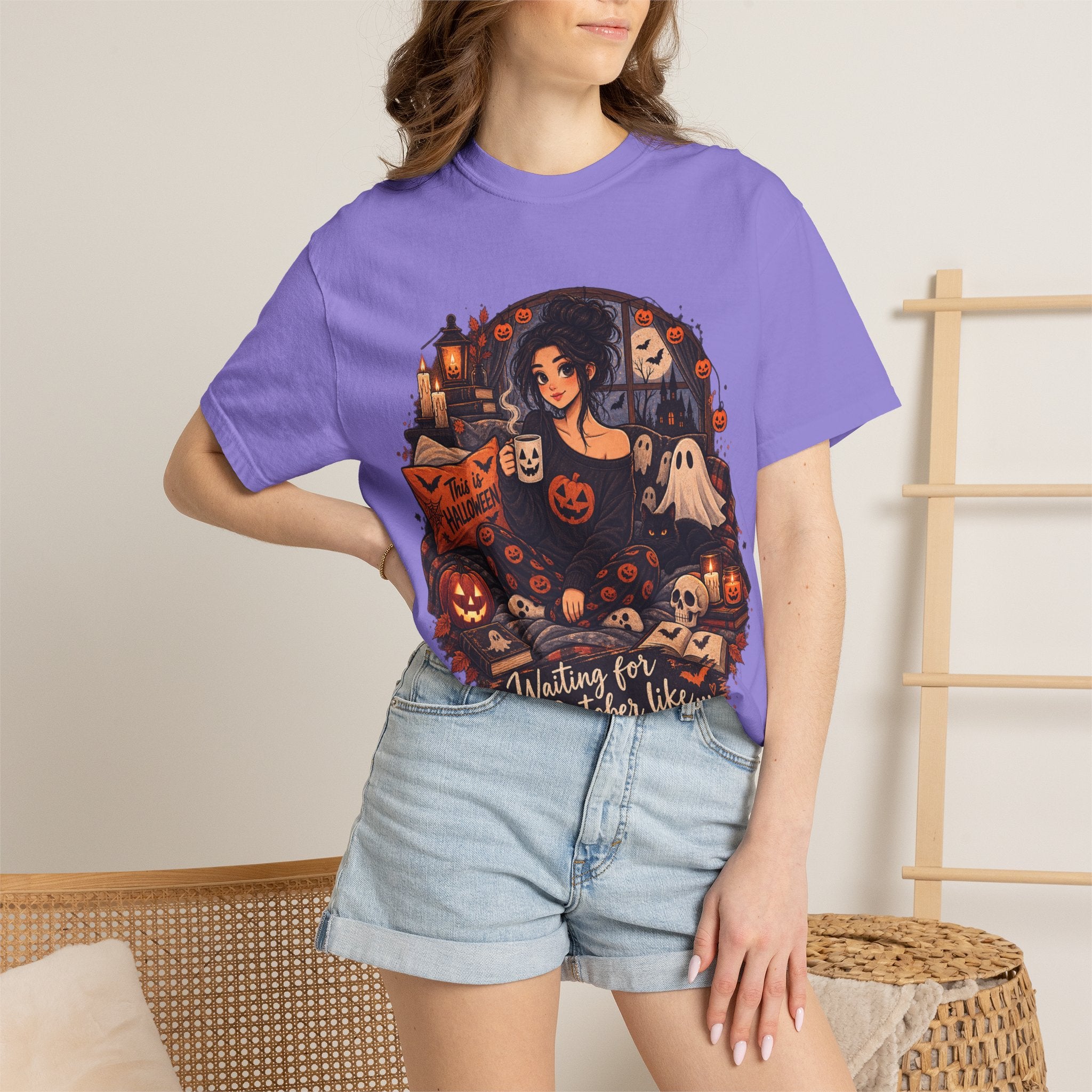 Halloween Vibes T-Shirt — "Waiting for October Like..." Spooky Scene Tee