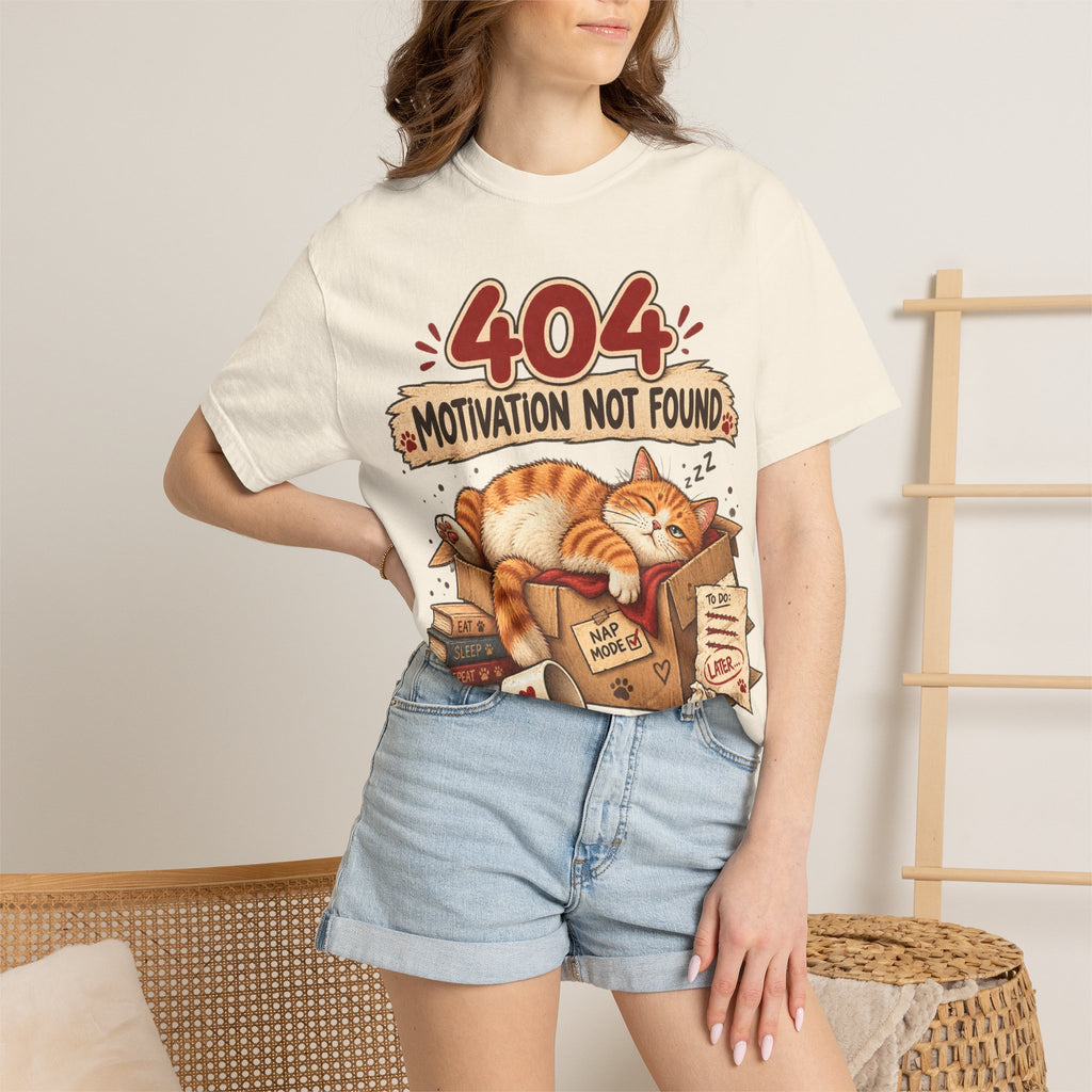 404 Motivation Not Found T-Shirt — Sleeping Cat Funny Graphic Tee