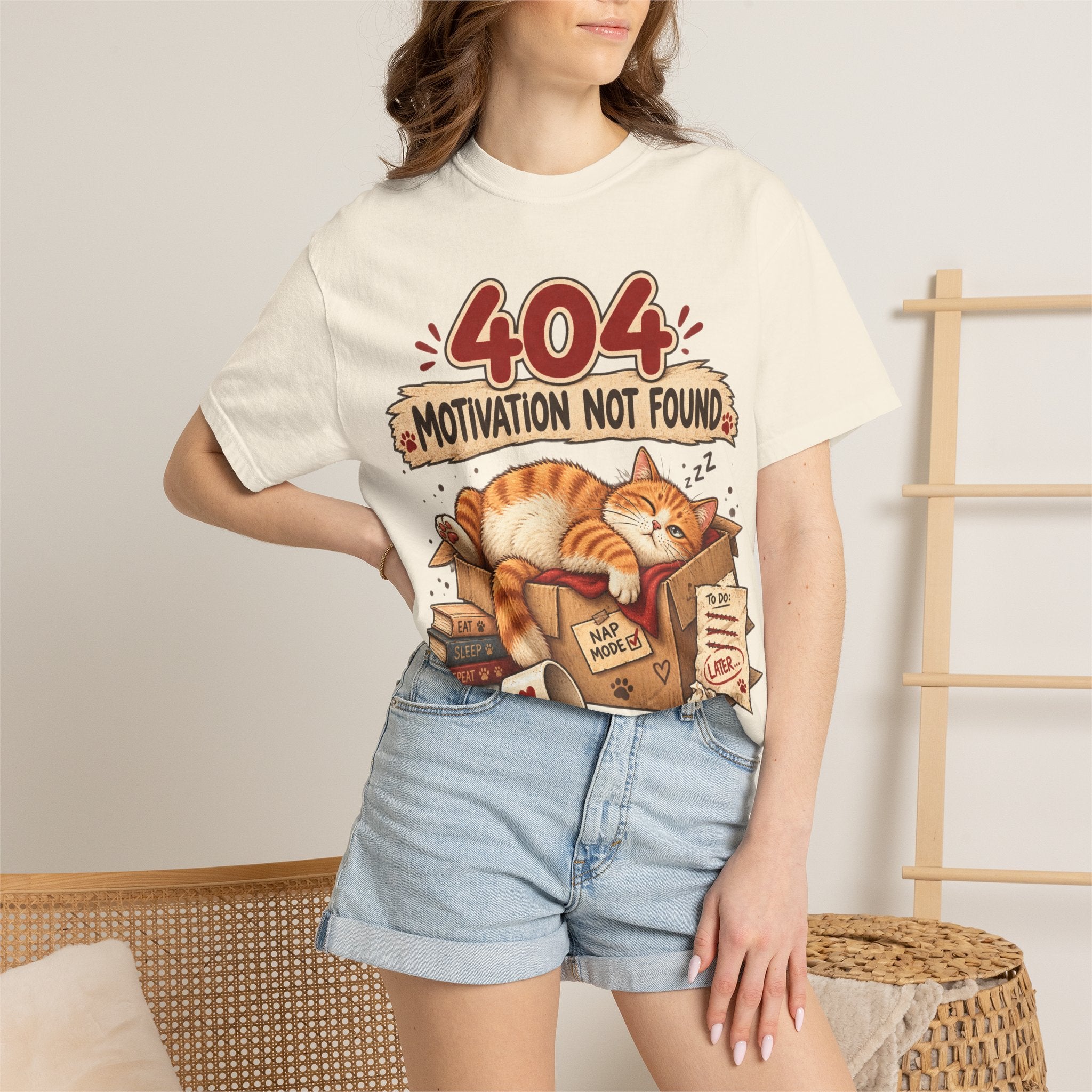 404 Motivation Not Found T-Shirt — Sleeping Cat Funny Graphic Tee