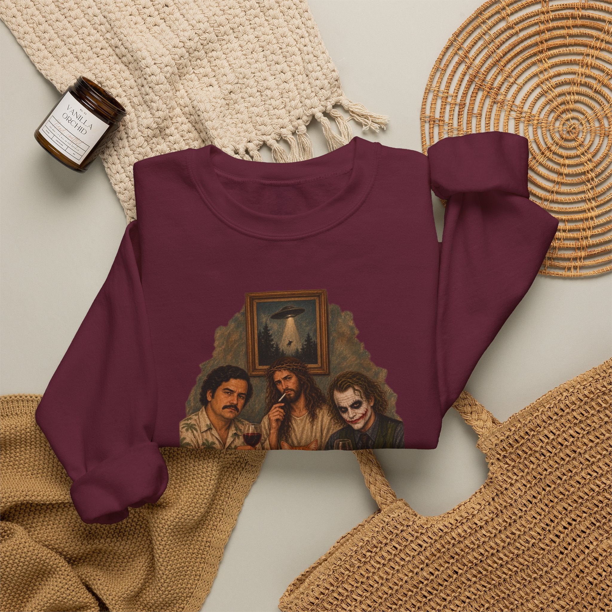 Crewneck Sweatshirt — Vintage Movie Villains Thanksgiving Dinner Graphic