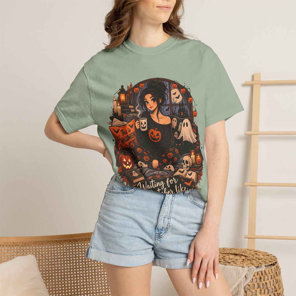 Halloween Vibes T-Shirt — "Waiting for October Like..." Spooky Scene Tee