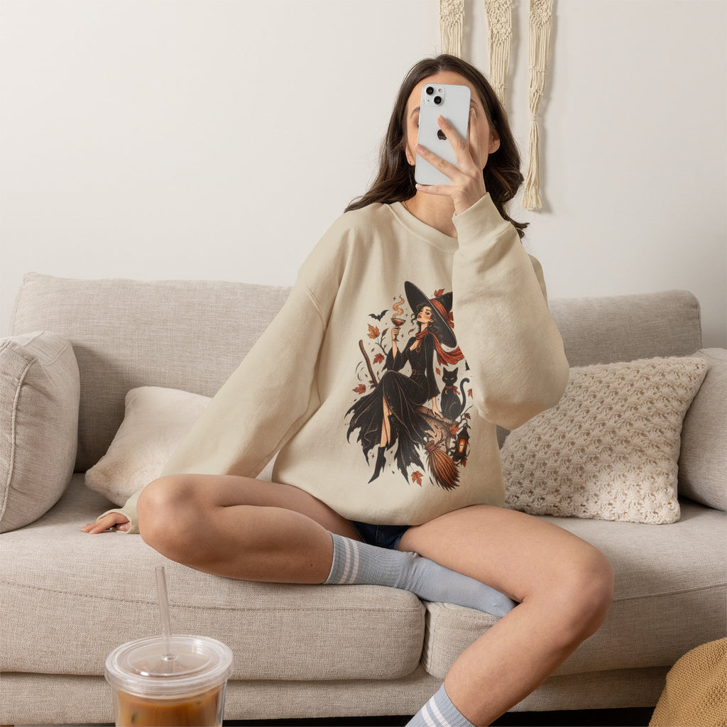 Witchy Autumn Crewneck Sweatshirt - Halloween Witch Illustration