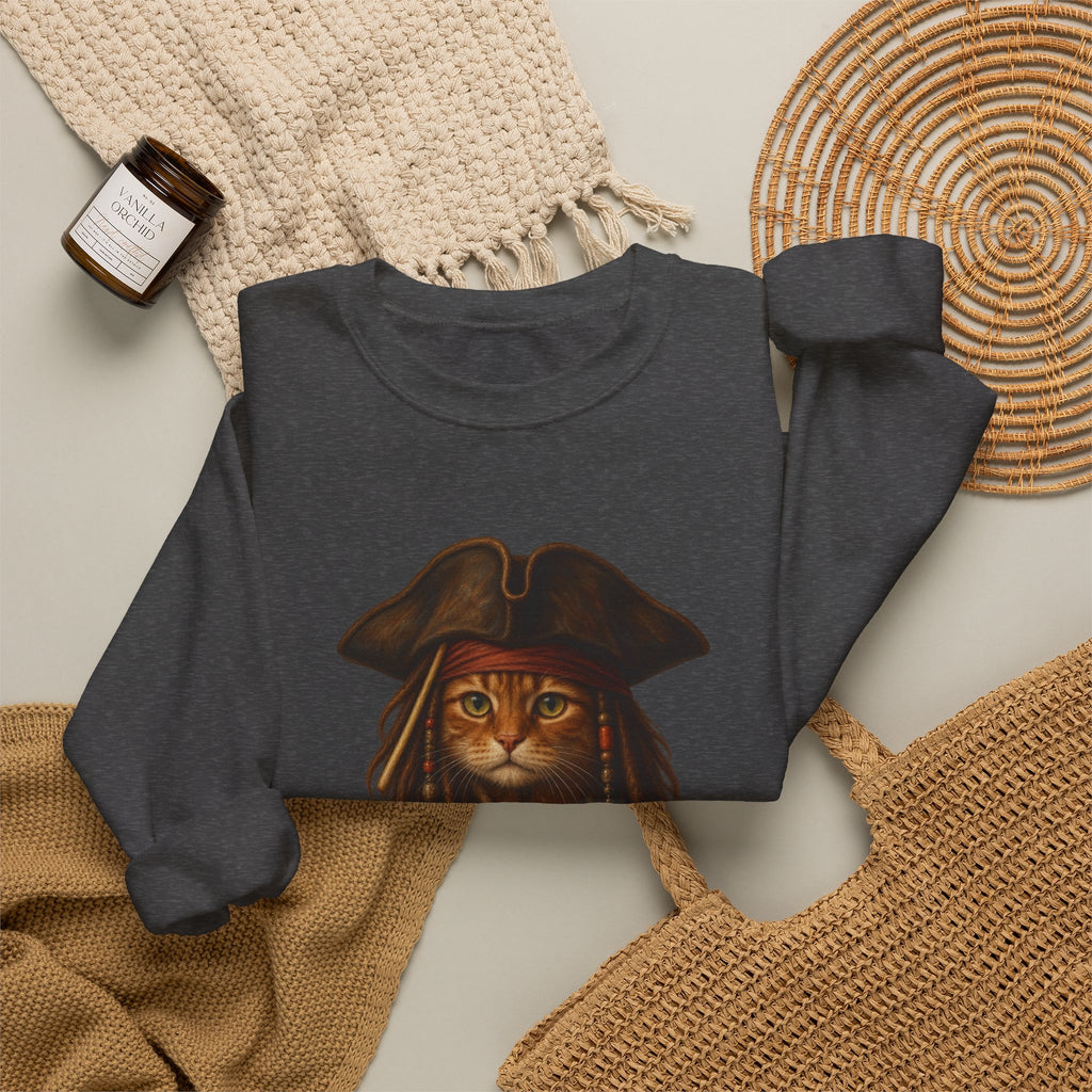 Pirate Cat Crewneck Sweatshirt — Captain Cat Portrait Pullover
