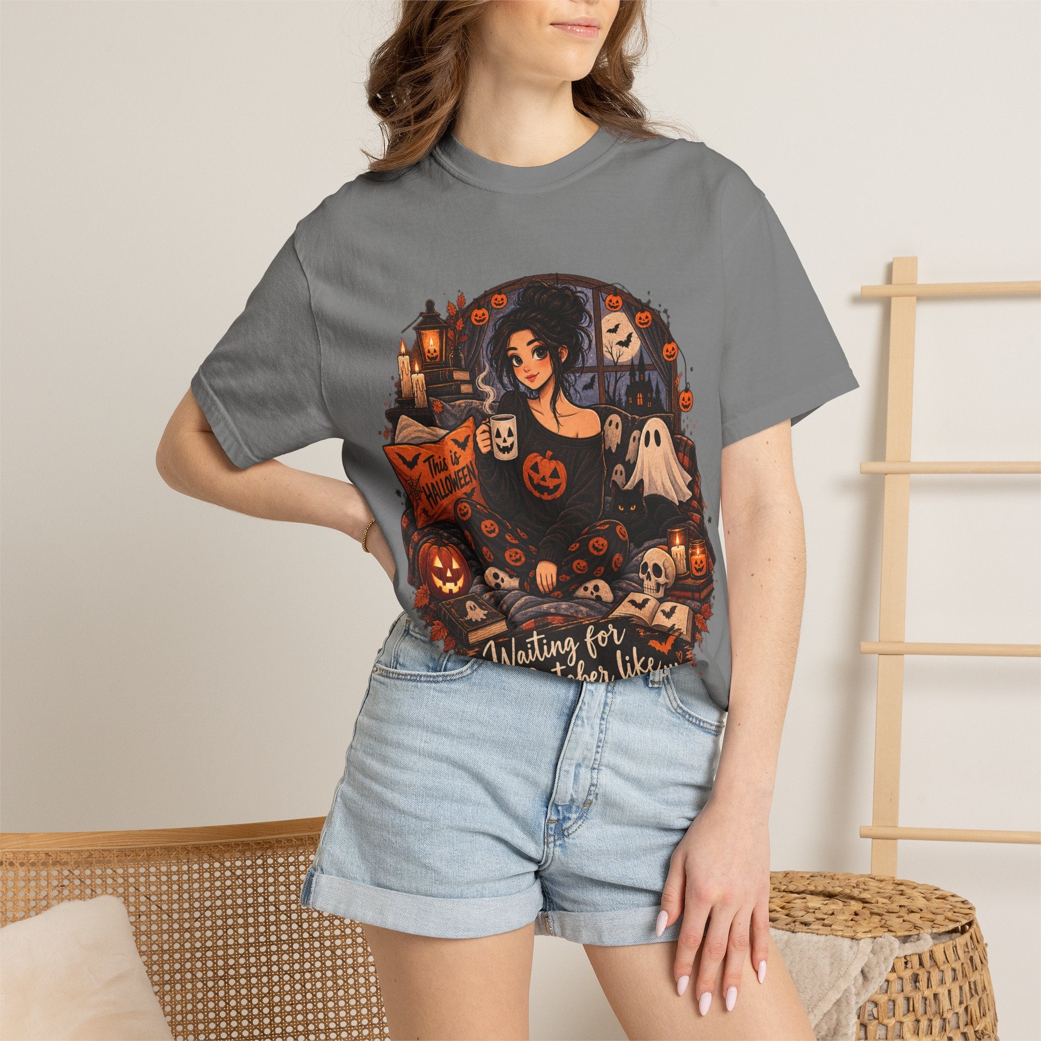 Halloween Vibes T-Shirt — "Waiting for October Like..." Spooky Scene Tee