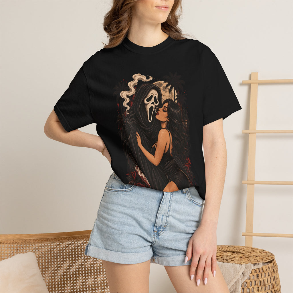 Scream Mask Embrace T-Shirt — Retro Horror Girl Graphic Tee