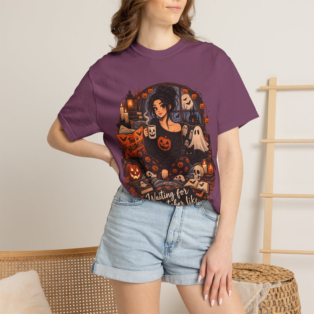 Halloween Vibes T-Shirt — "Waiting for October Like..." Spooky Scene Tee