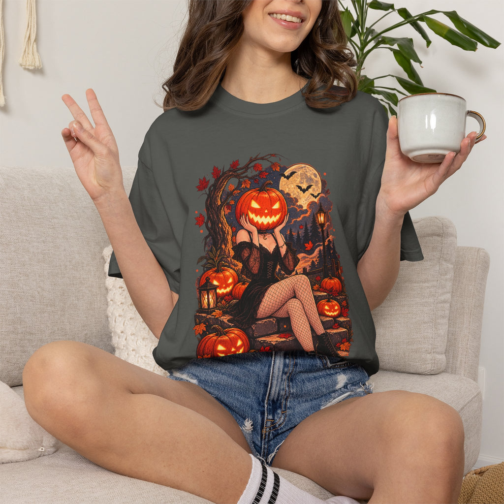 Halloween Pinup Pumpkin Girl T-Shirt – Jack-O’-Lantern Vintage Gothic Tee