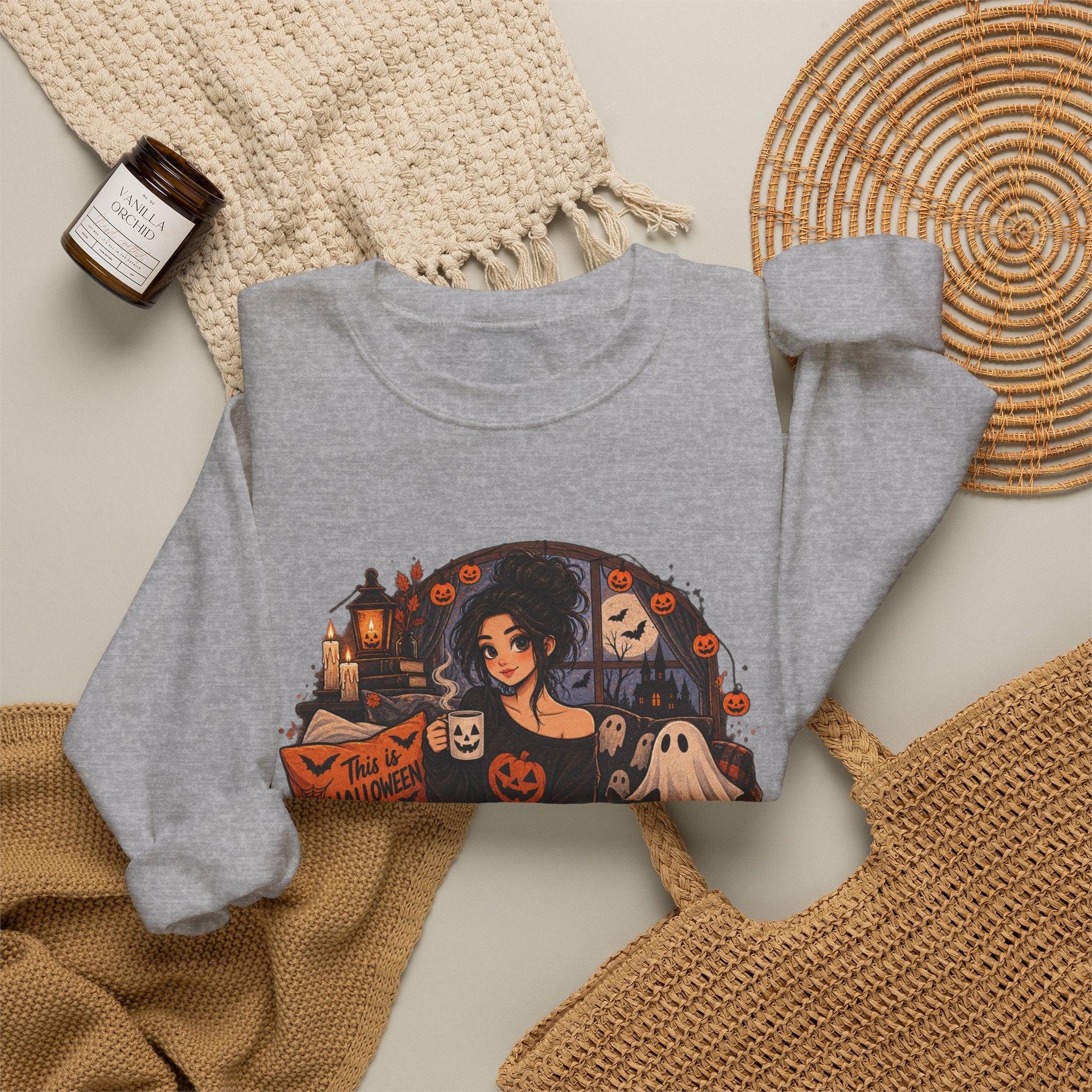 Halloween Cozy Crewneck Sweatshirt – "Waiting for October Like..." Gothic Pumpkin Design