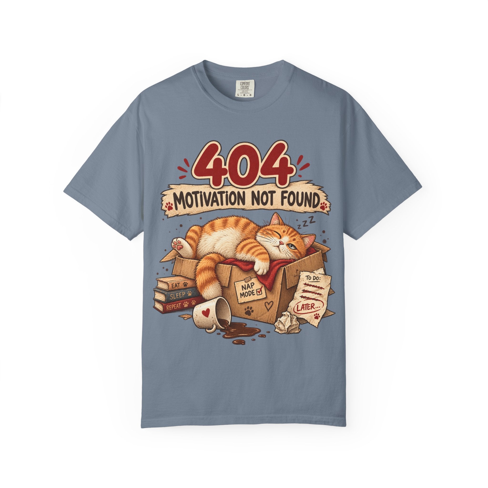 404 Motivation Not Found T-Shirt — Sleeping Cat Funny Graphic Tee