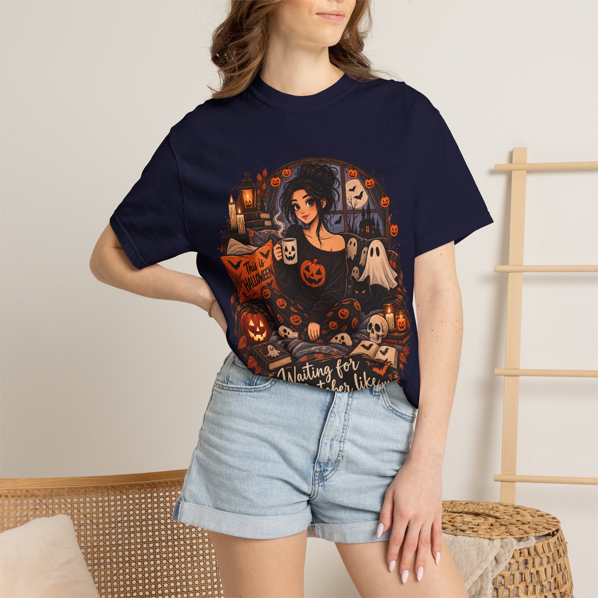Halloween Vibes T-Shirt — "Waiting for October Like..." Spooky Scene Tee
