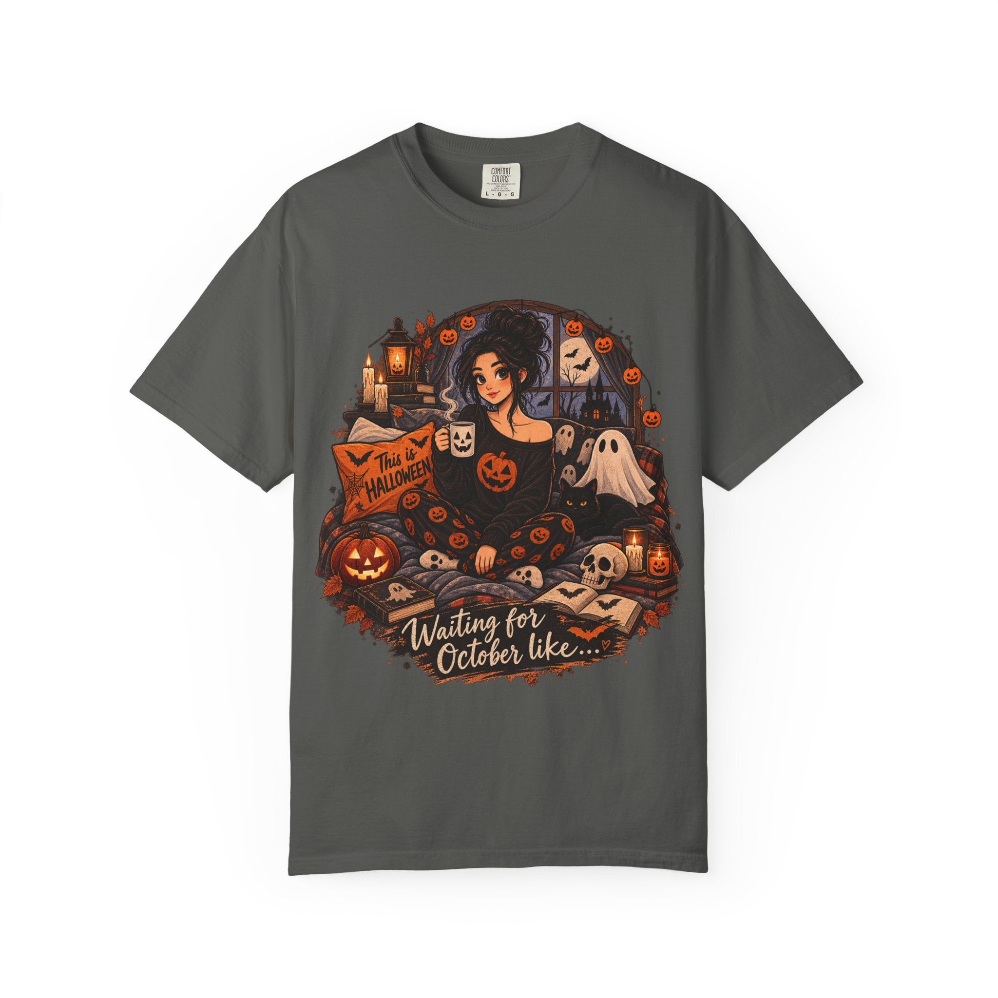 Halloween Vibes T-Shirt — "Waiting for October Like..." Spooky Scene Tee