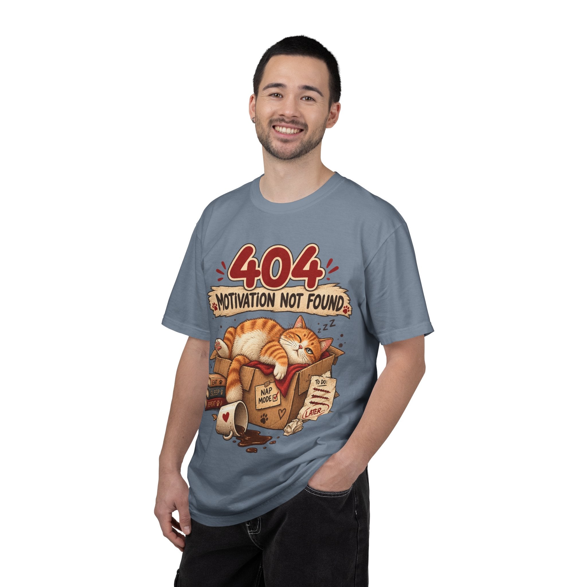 404 Motivation Not Found T-Shirt — Sleeping Cat Funny Graphic Tee