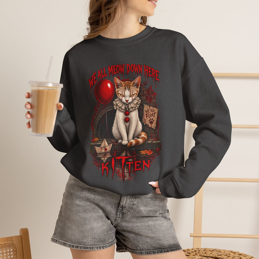 Horror Cat Crewneck Sweatshirt — "Kitten" Creepy Balloon Graphic