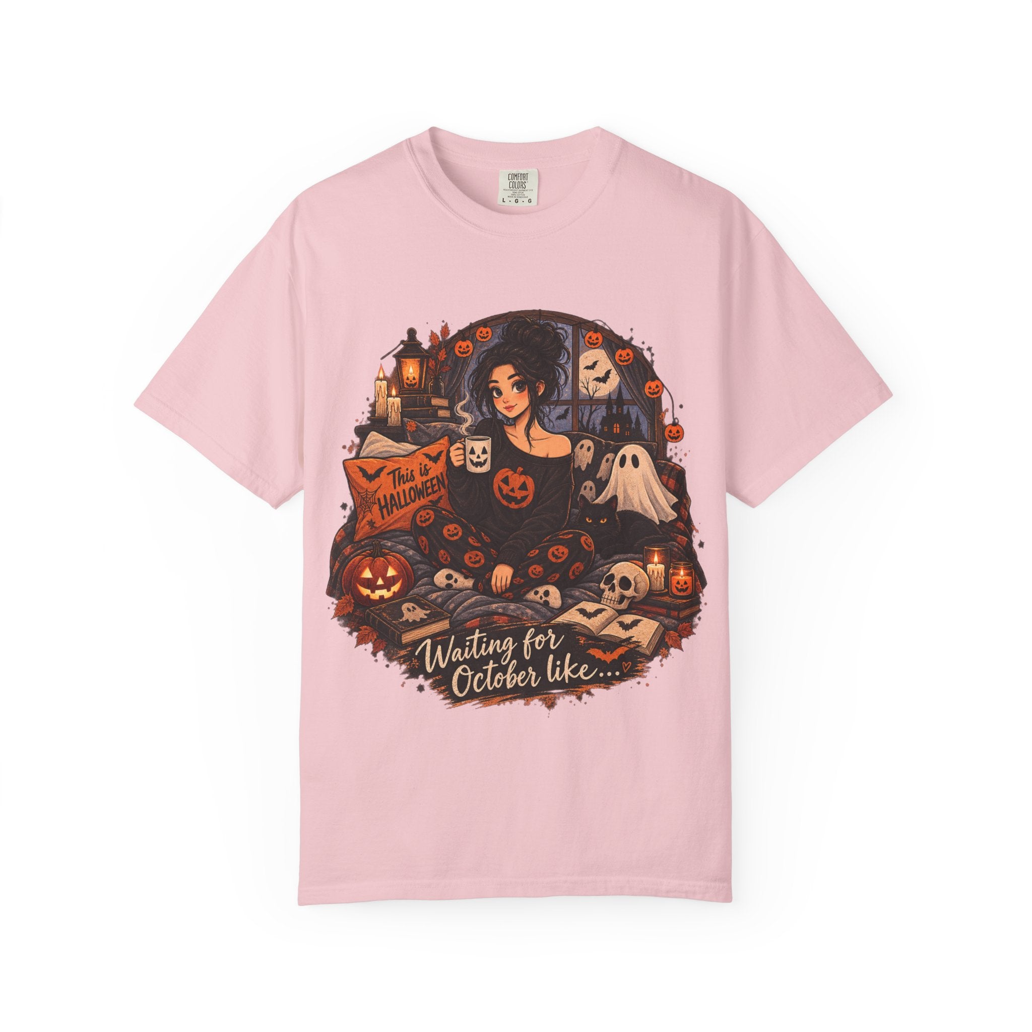 Halloween Vibes T-Shirt — "Waiting for October Like..." Spooky Scene Tee
