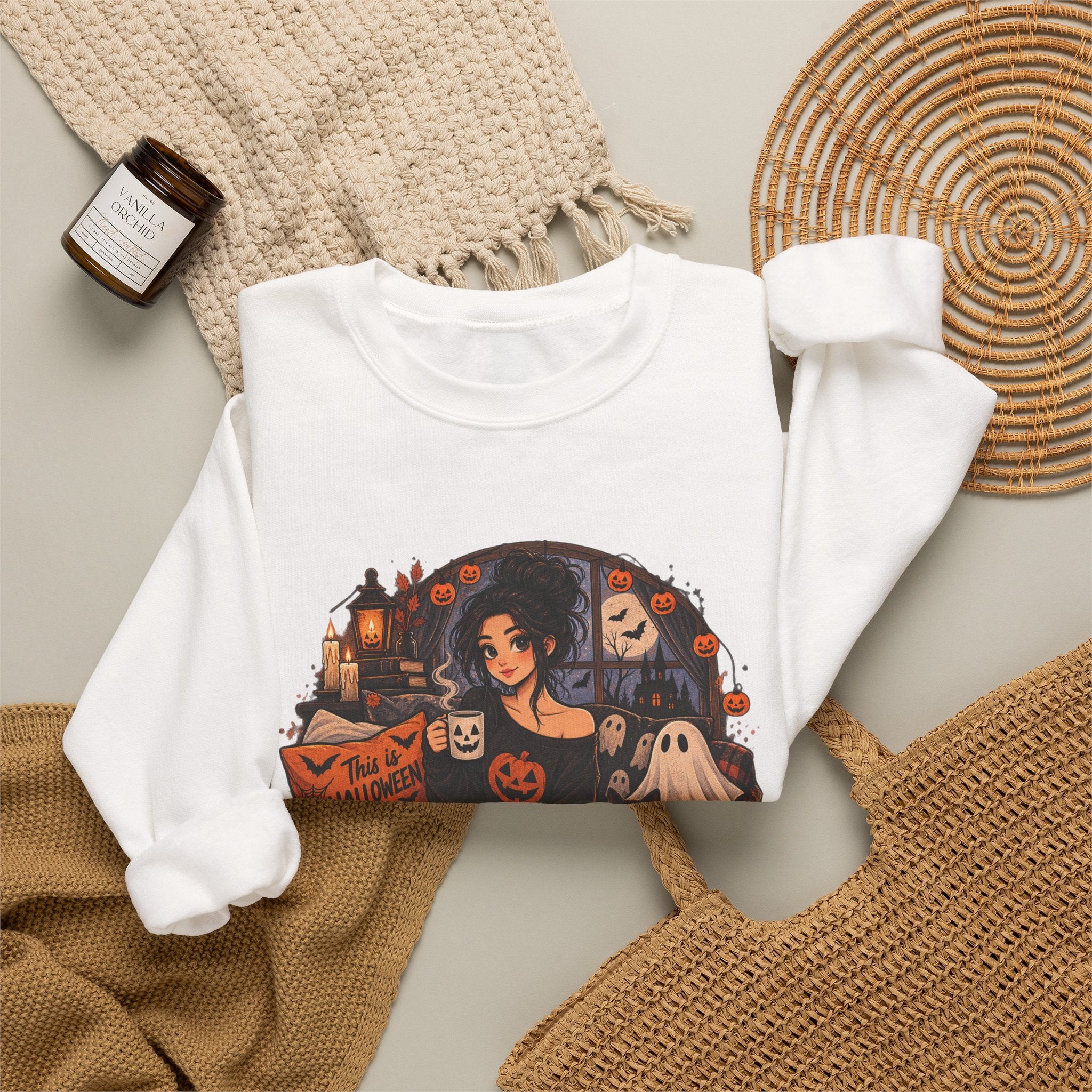 Halloween Cozy Crewneck Sweatshirt – "Waiting for October Like..." Gothic Pumpkin Design