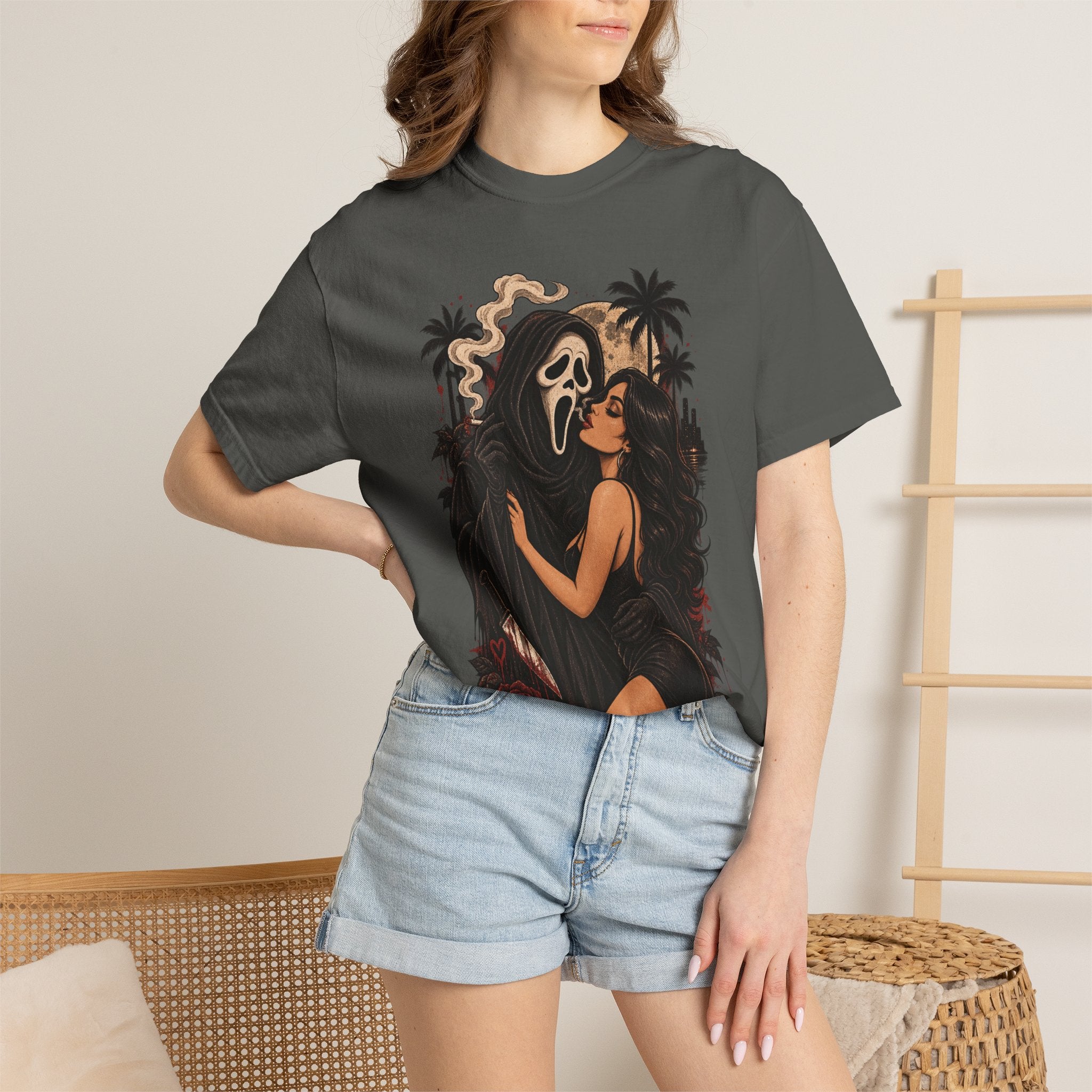 Scream Mask Embrace T-Shirt — Retro Horror Girl Graphic Tee