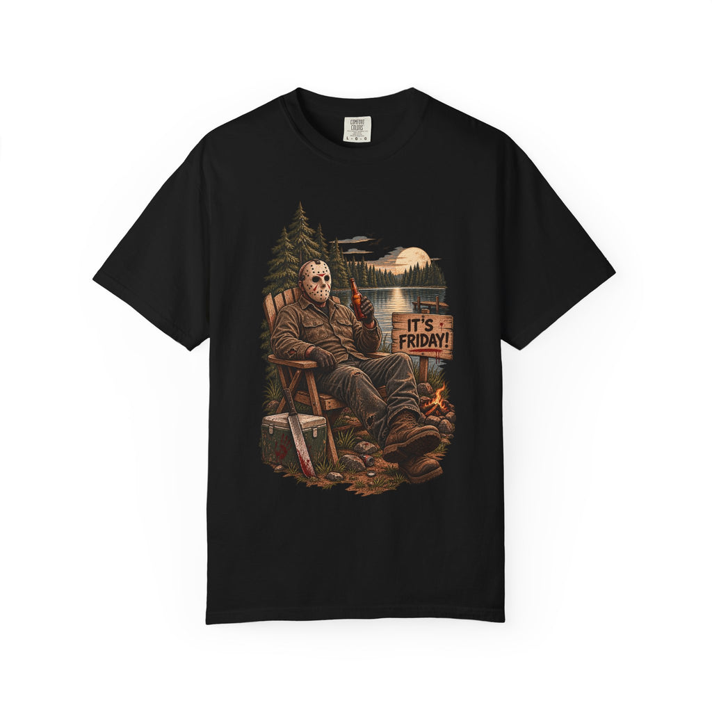 Jason Voorhees Lake Camp T-Shirt — 'It's Friday' Horror Cabin Tee