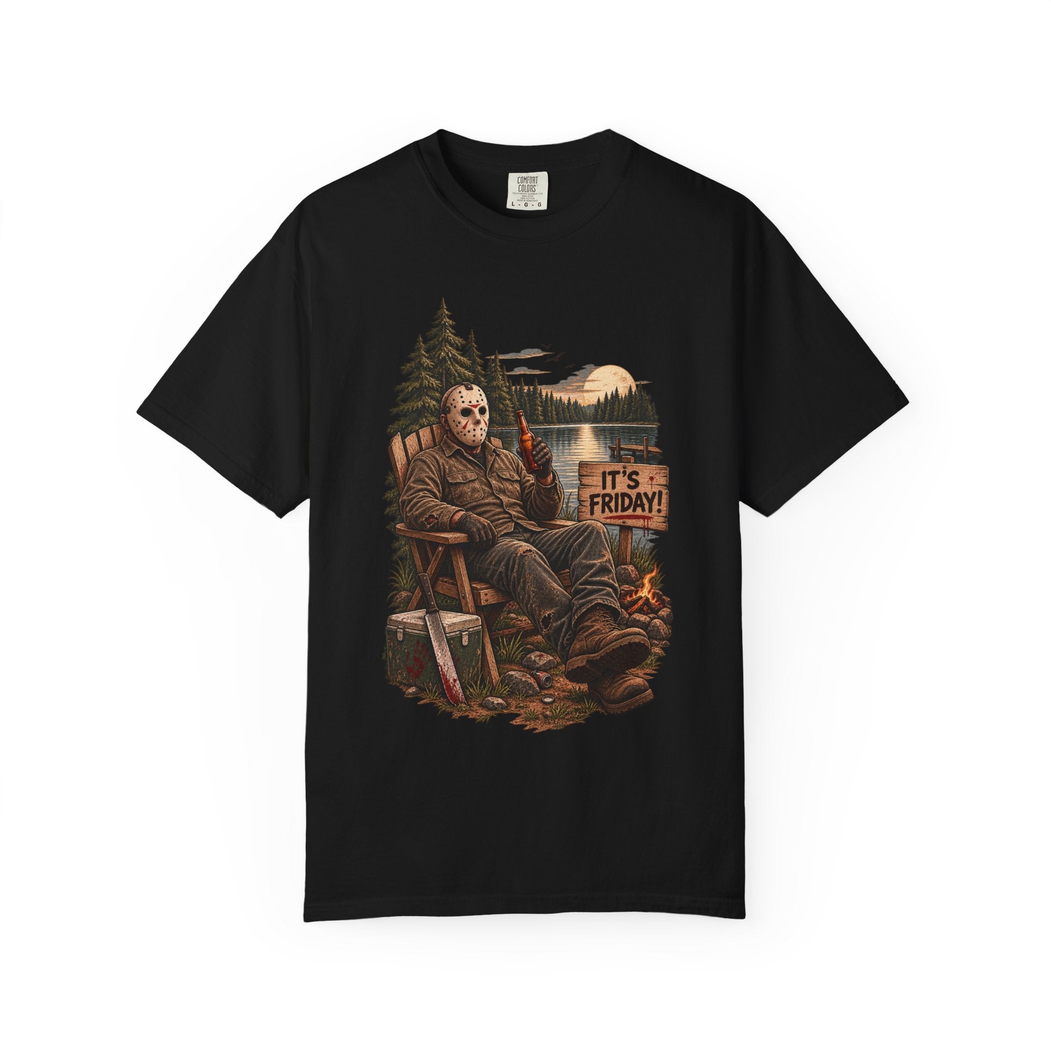 Jason Voorhees Lake Camp T-Shirt — 'It's Friday' Horror Cabin Tee