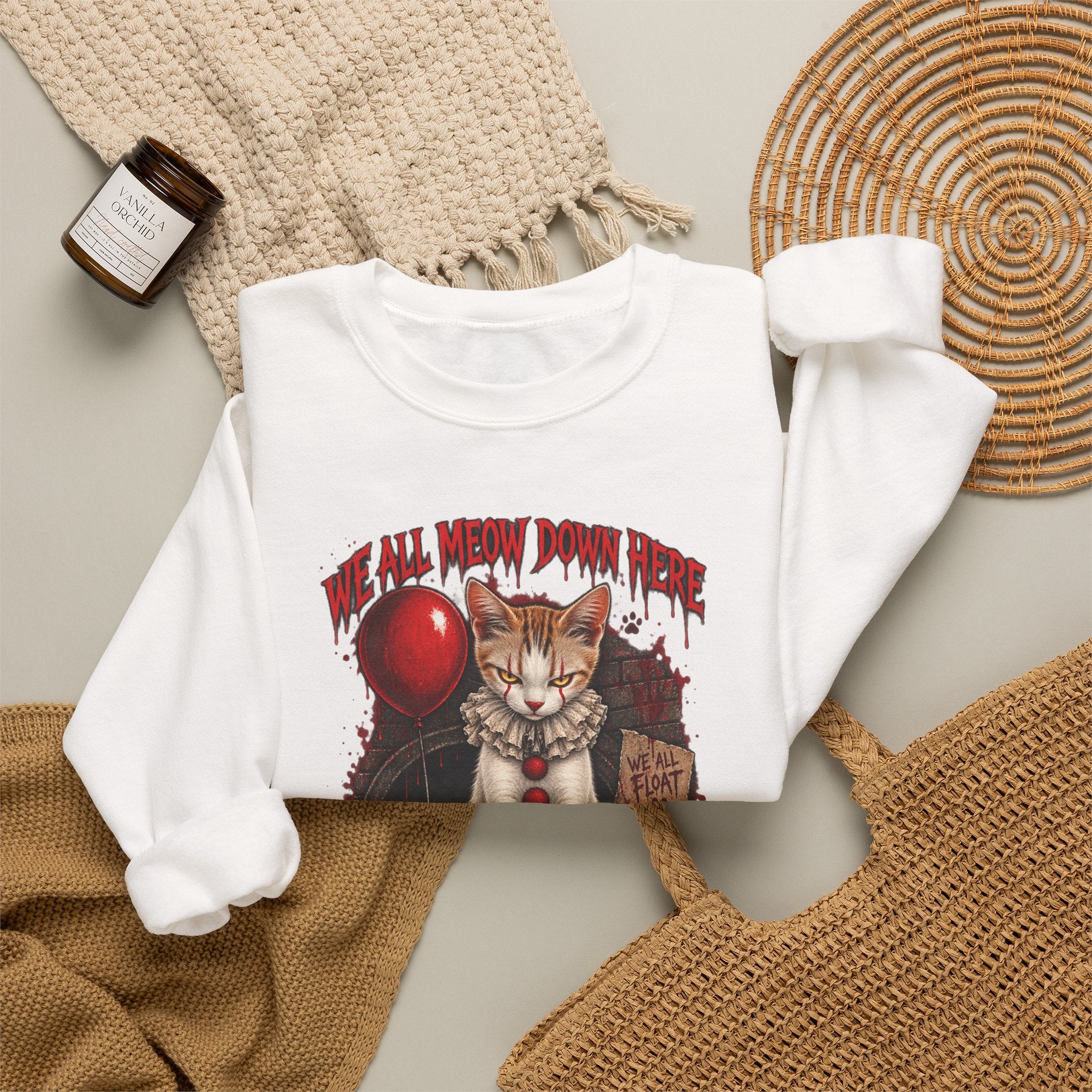 Horror Cat Crewneck Sweatshirt — "Kitten" Creepy Balloon Graphic