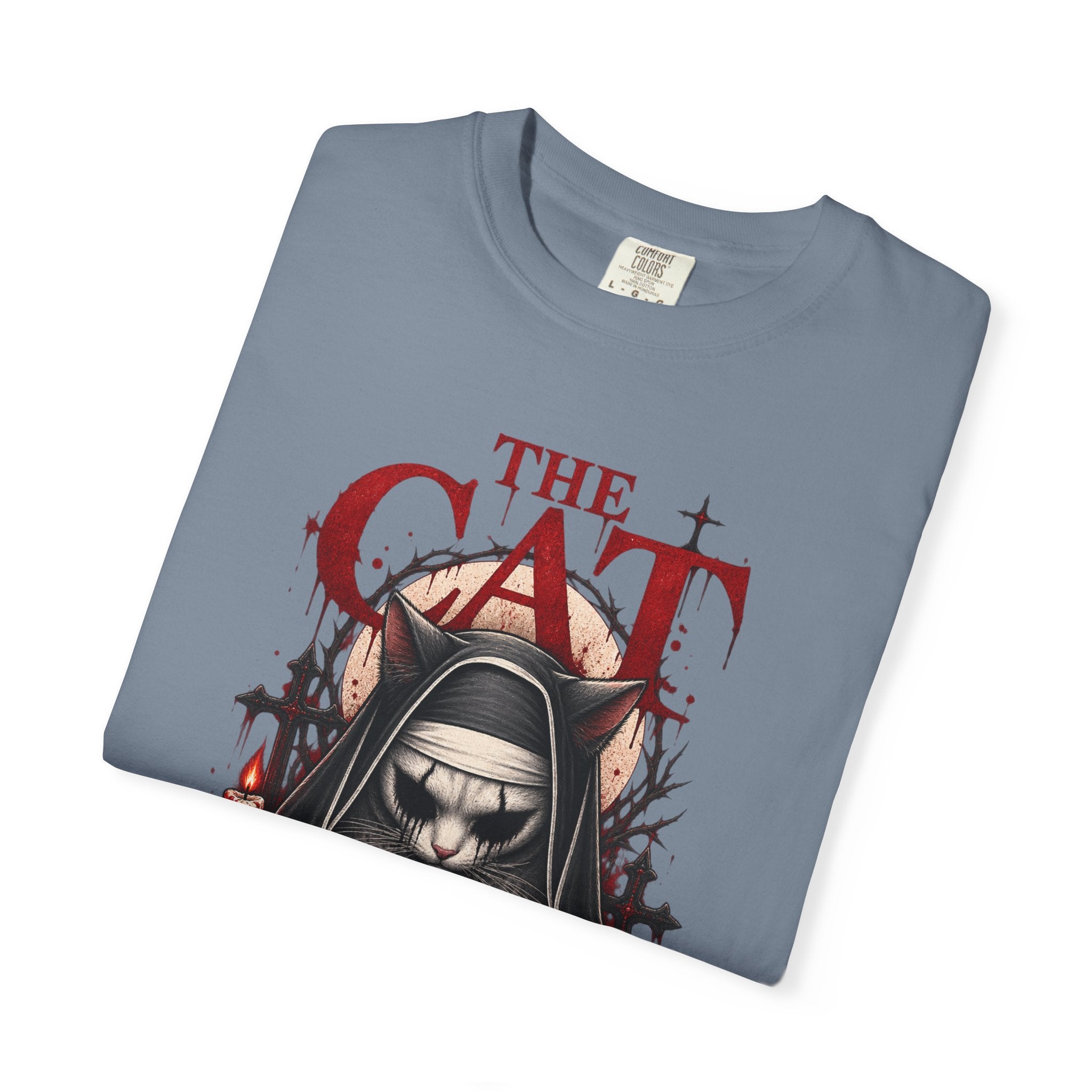Gothic 'The Cat' T-Shirt — Nun Cat with Roses & Crosses