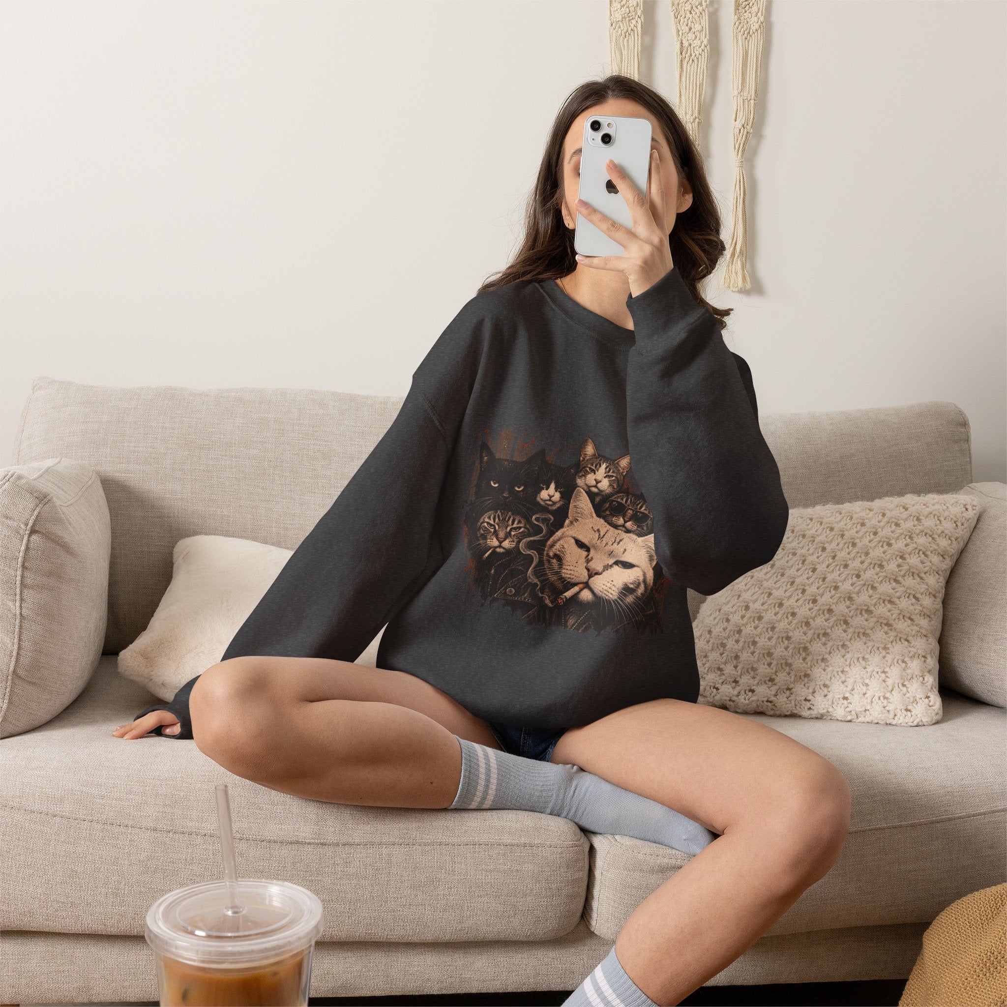 Cat Pack Crewneck Sweatshirt — Vintage Grouped Cat Art