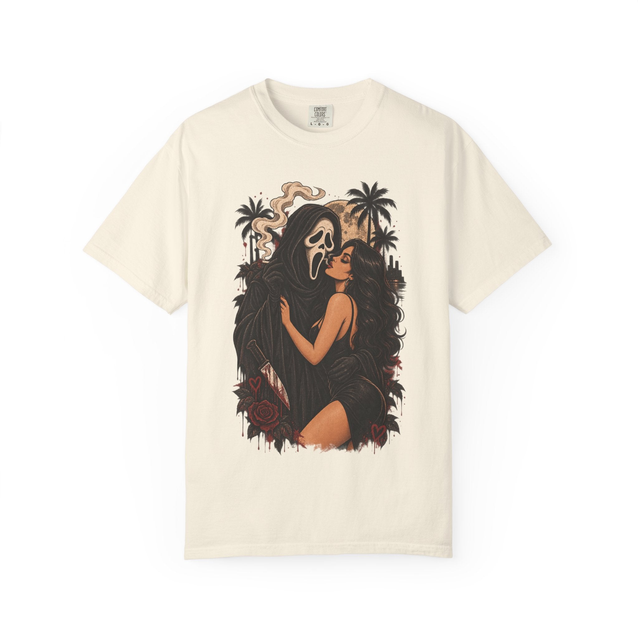 Scream Mask Embrace T-Shirt — Retro Horror Girl Graphic Tee