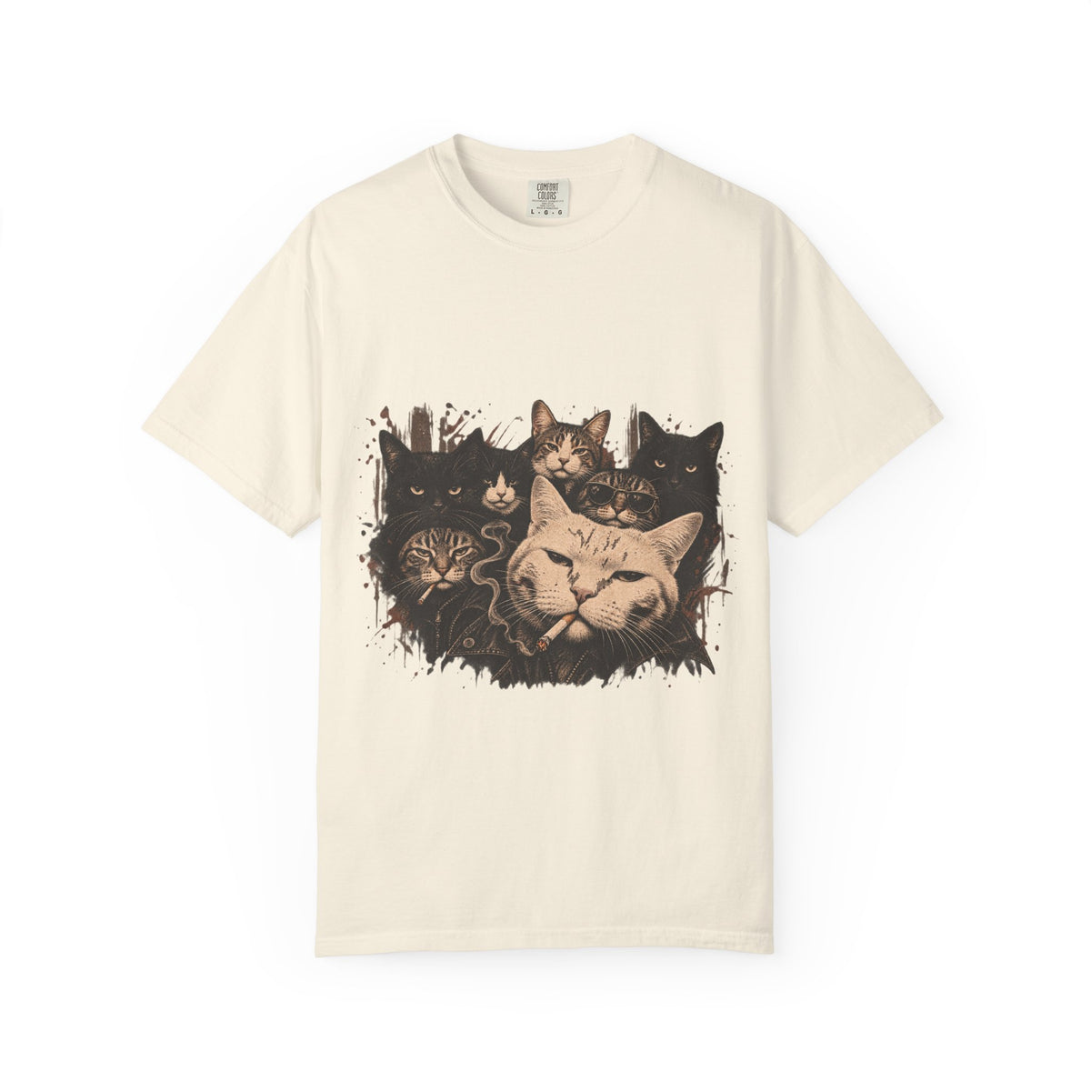 Cat Pack Garment-Dyed T-Shirt — Retro Cat Portraits Graphic Tee