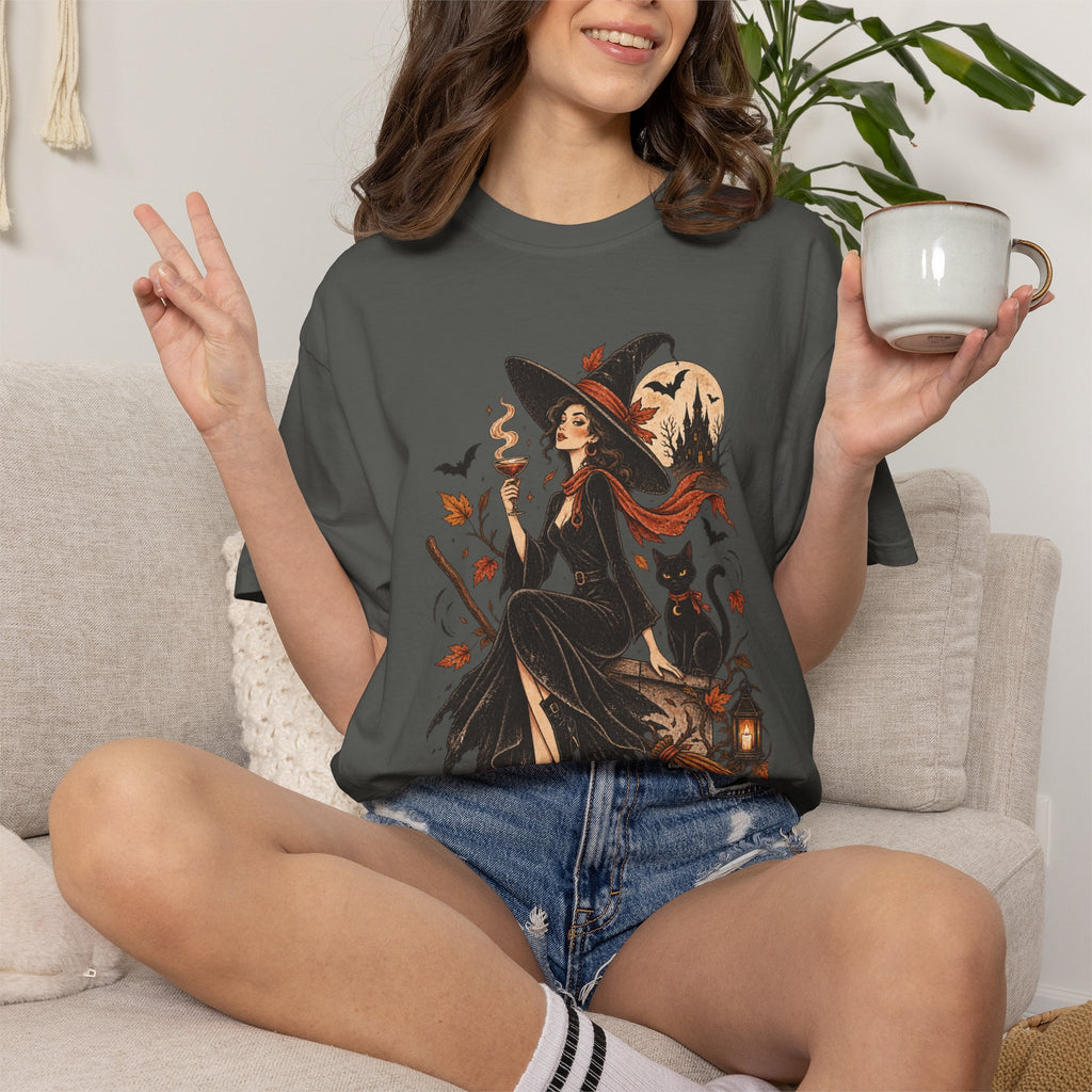 Witchy Broomstick Tee — Halloween Witch Illustration T-Shirt