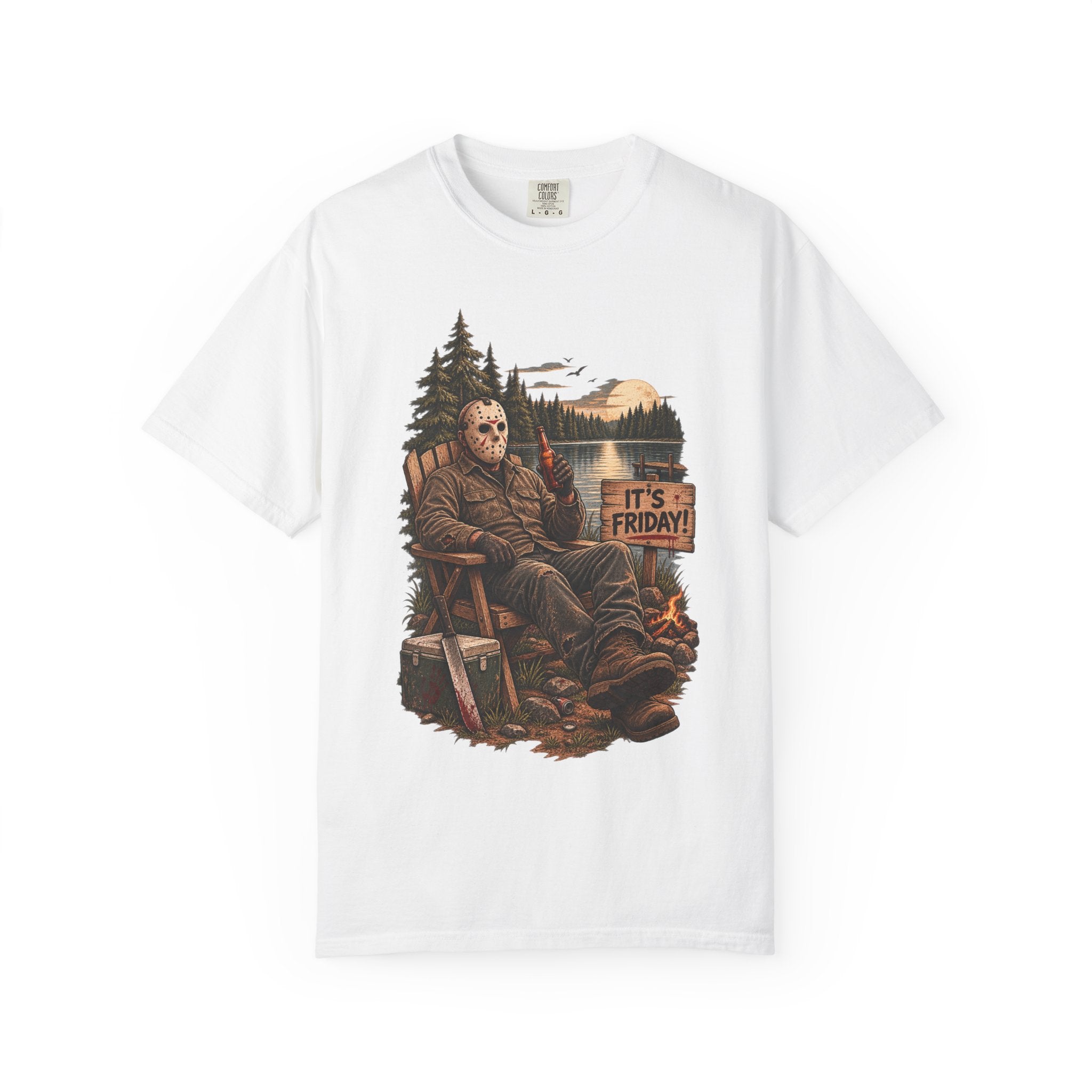 Jason Voorhees Lake Camp T-Shirt — 'It's Friday' Horror Cabin Tee
