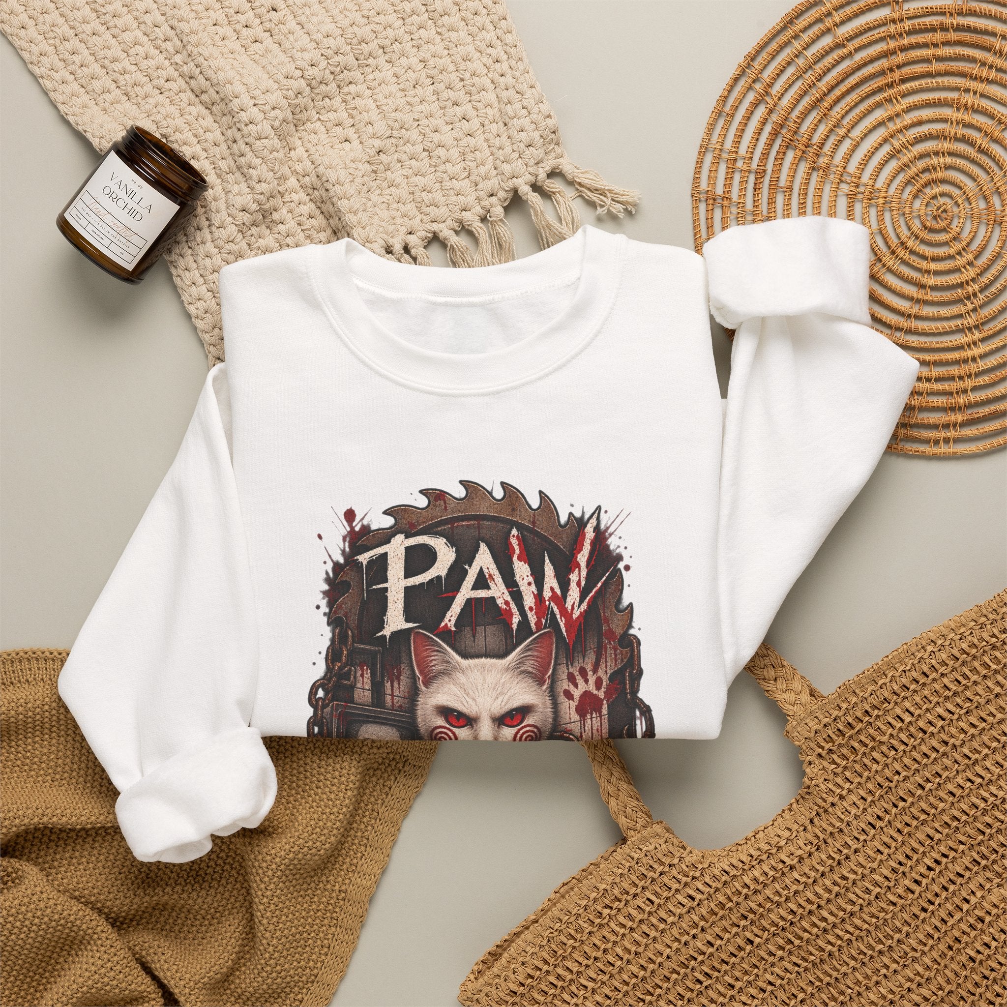 Horror Cat Crewneck Sweatshirt — "Paw" Gothic Killer Cat Graphic