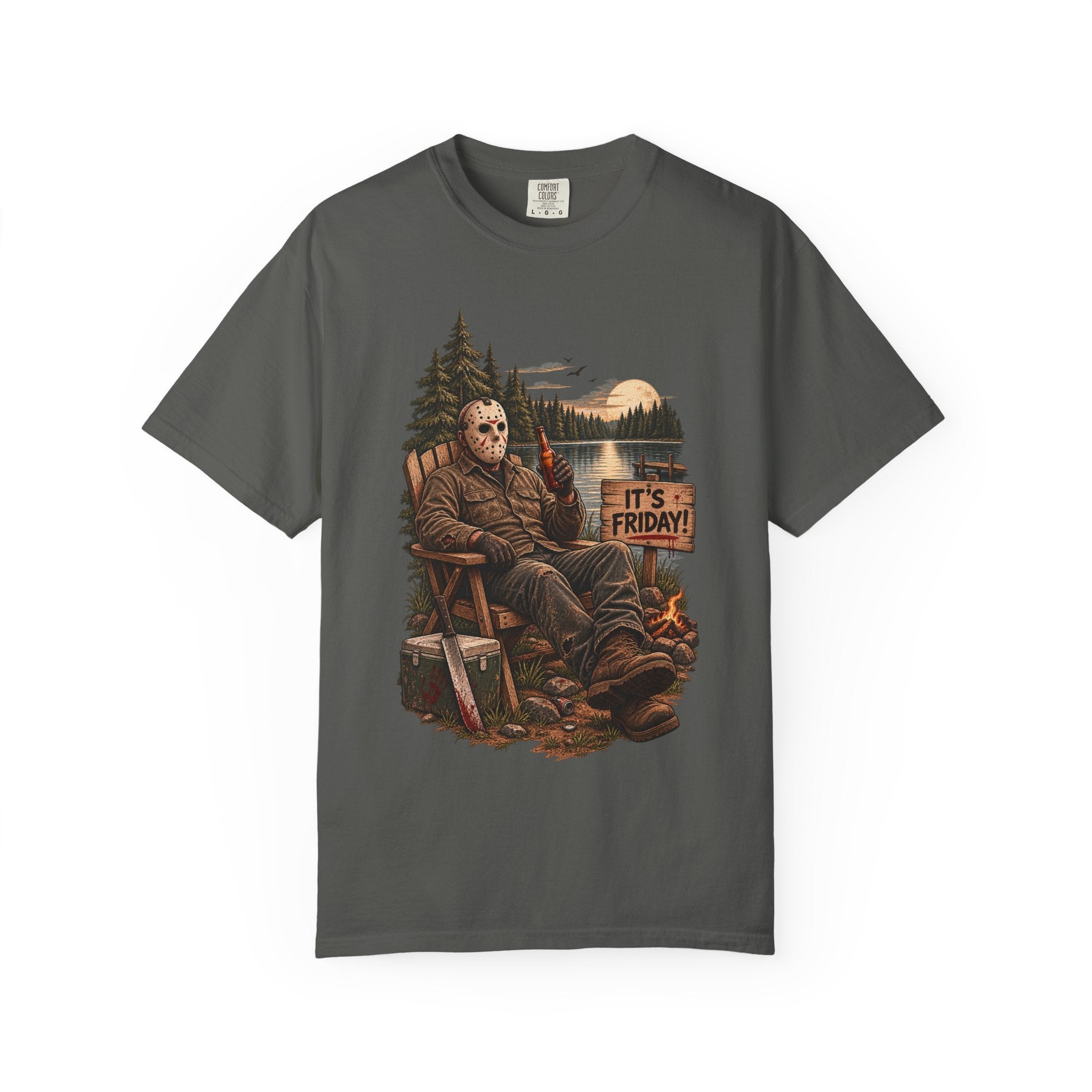 Jason Voorhees Lake Camp T-Shirt — 'It's Friday' Horror Cabin Tee