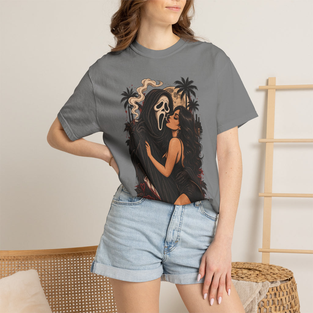 Scream Mask Embrace T-Shirt — Retro Horror Girl Graphic Tee